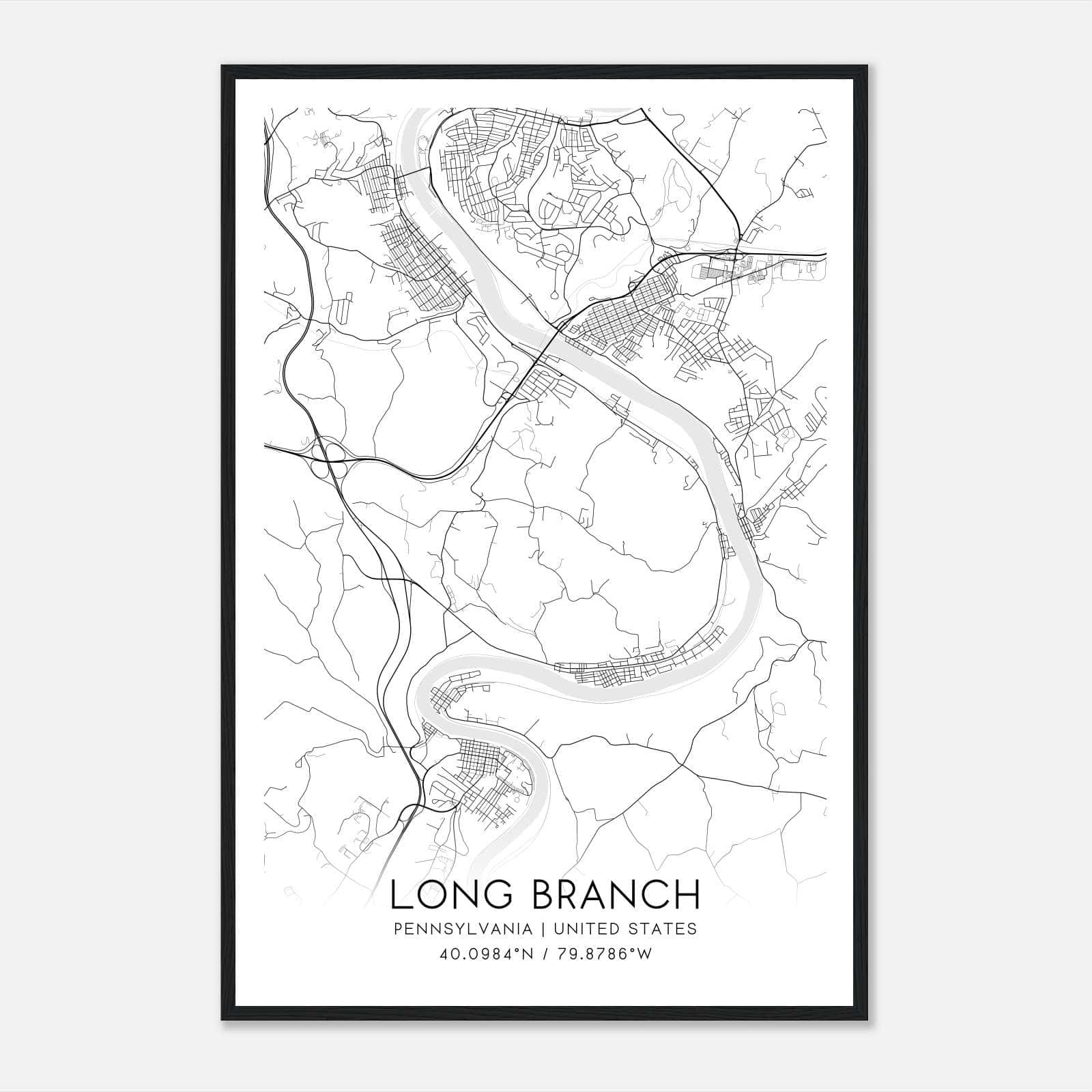 Long Branch Pennsylvania Map Poster, Modern Home Decor Wall Art Print Long Branch Pennsylvania Map Poster, Modern Home Decor Wall Art Print