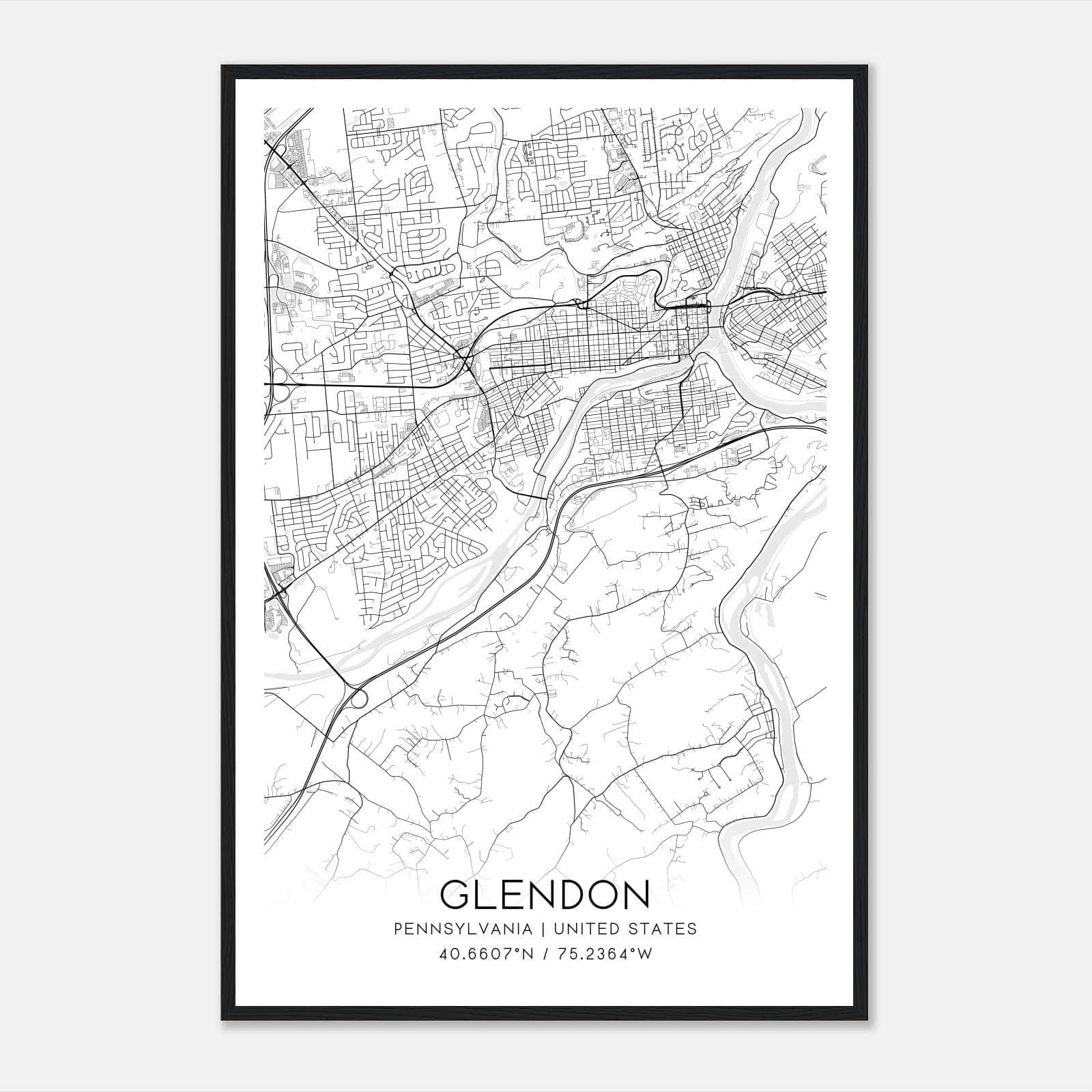 Glendon Pennsylvania Map Poster, Modern Home Decor Wall Art Print Glendon Pennsylvania Map Poster, Modern Home Decor Wall Art Print