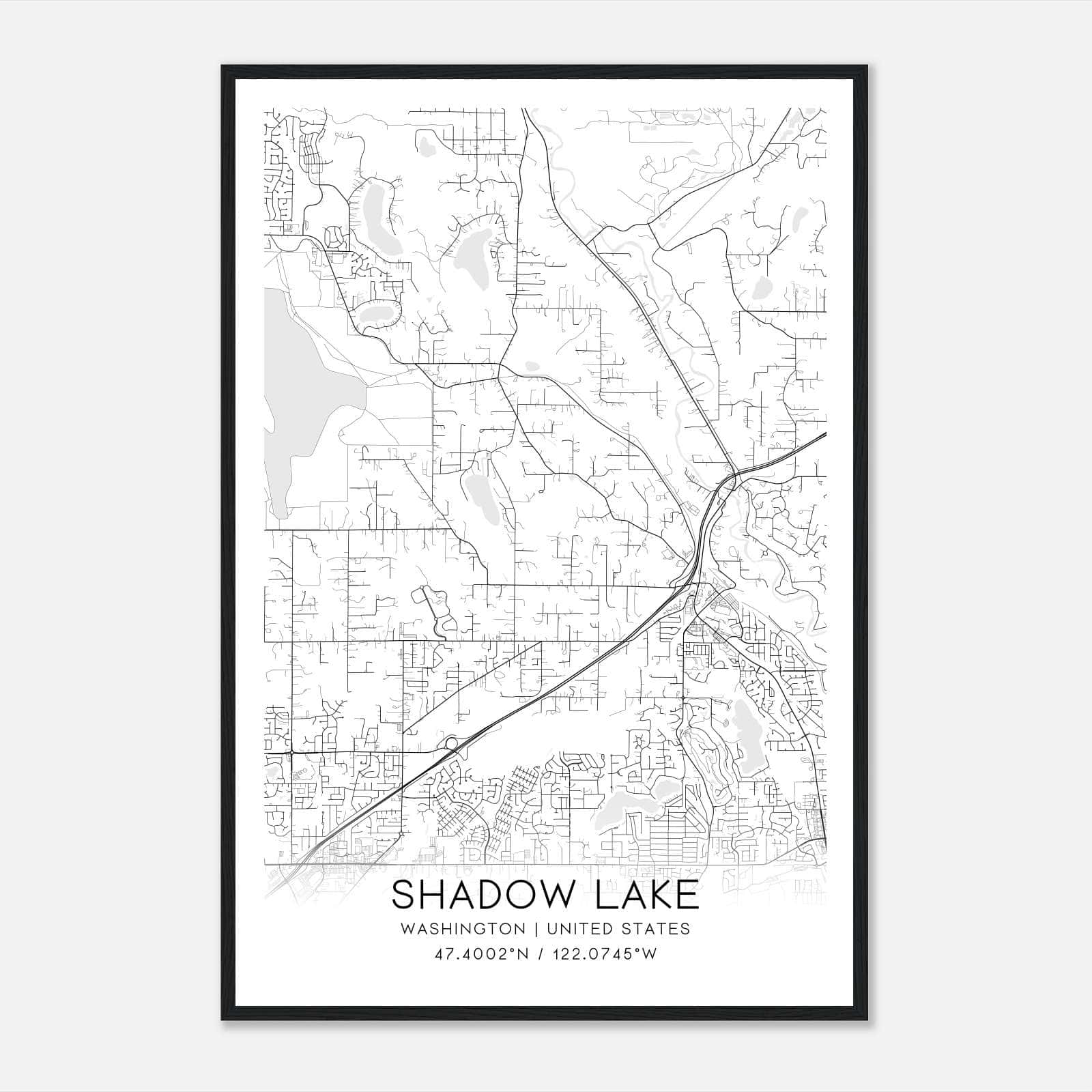 Shadow Lake Washington Map Poster, Modern Home Decor Wall Art Print Shadow Lake Washington Map Poster, Modern Home Decor Wall Art Print