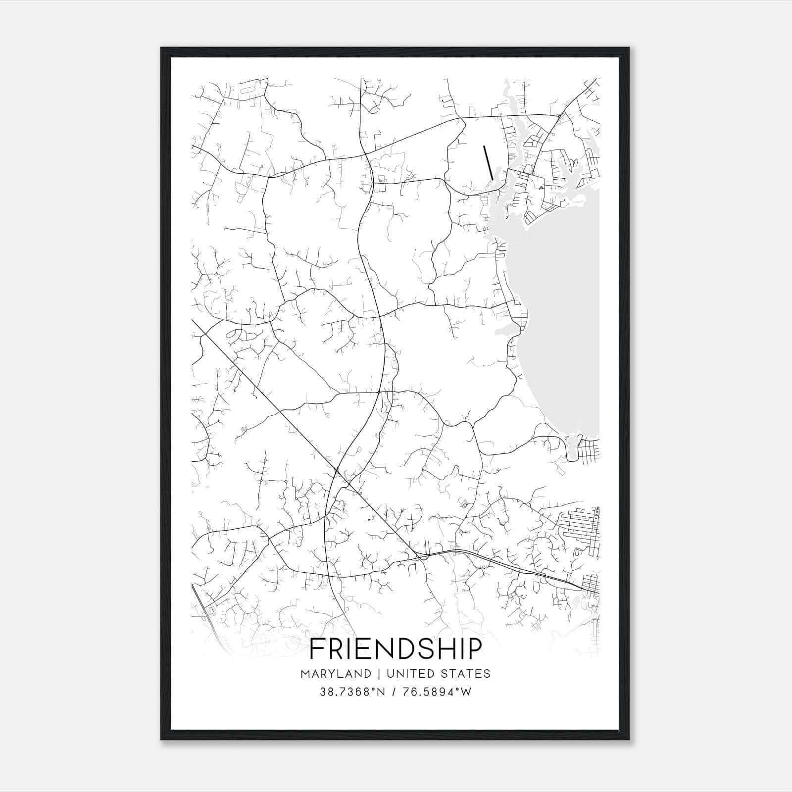 Friendship Maryland Map Poster, Modern Home Decor Wall Art Print Friendship Maryland Map Poster, Modern Home Decor Wall Art Print
