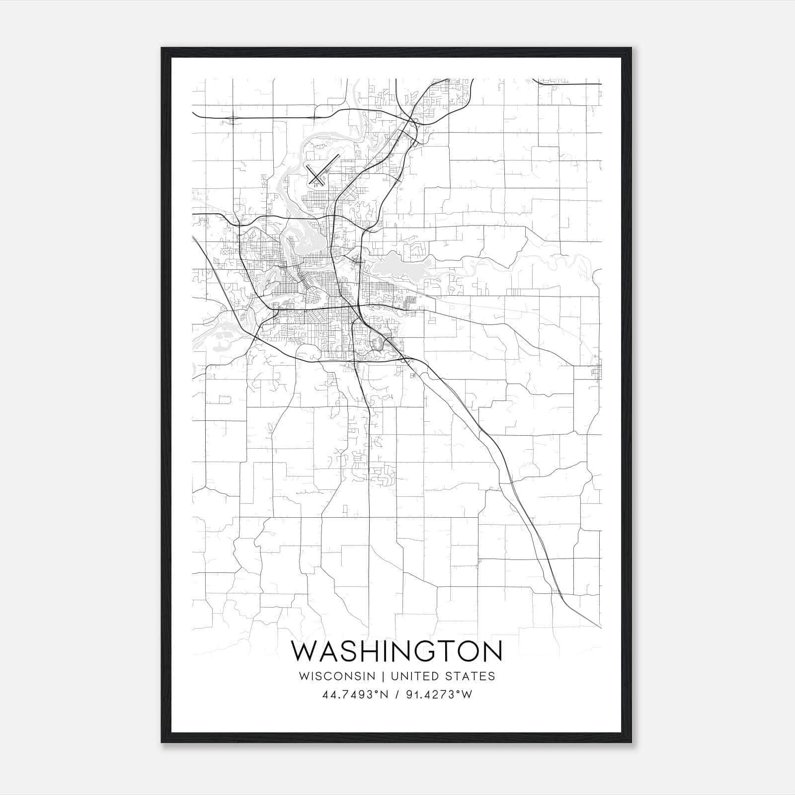 Washington Wisconsin Map Poster, Modern Home Decor Wall Art Print Washington Wisconsin Map Poster, Modern Home Decor Wall Art Print