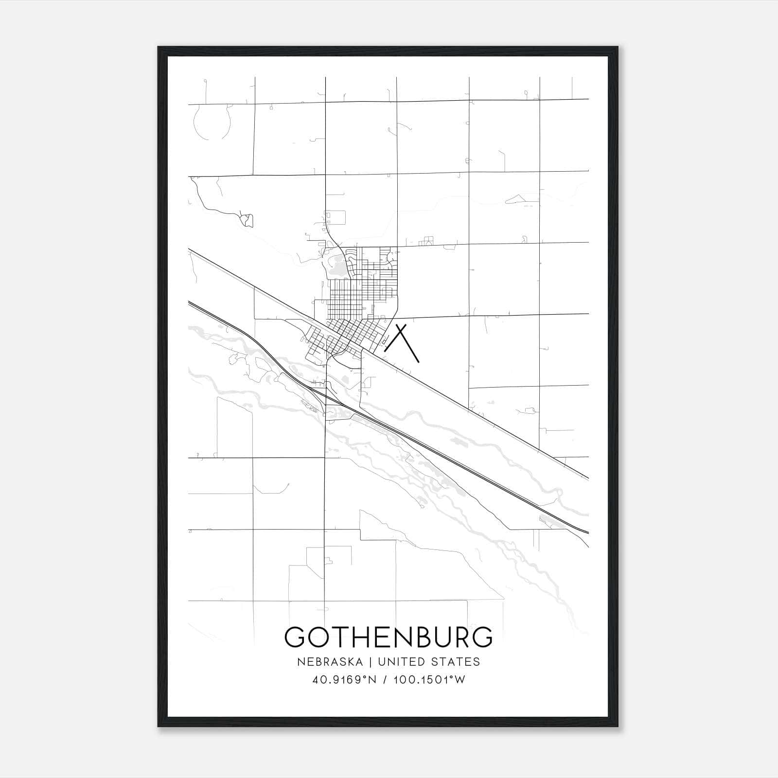 Gothenburg Nebraska Map Poster, Modern Home Decor Wall Art Print Gothenburg Nebraska Map Poster, Modern Home Decor Wall Art Print
