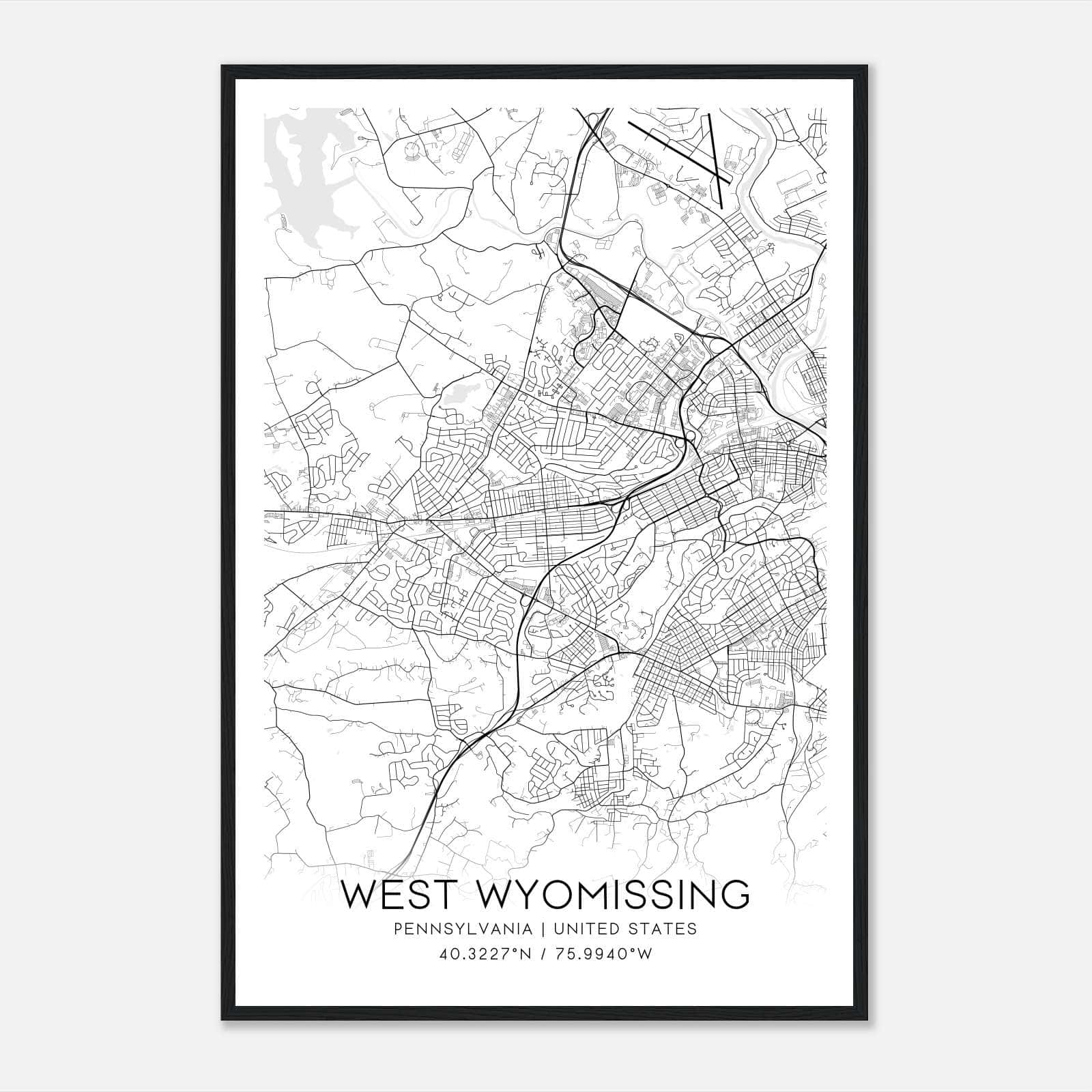 West Wyomissing Pennsylvania Map Poster, Modern Home Decor Wall Art Print West Wyomissing Pennsylvania Map Poster, Modern Home Decor Wall Art Print