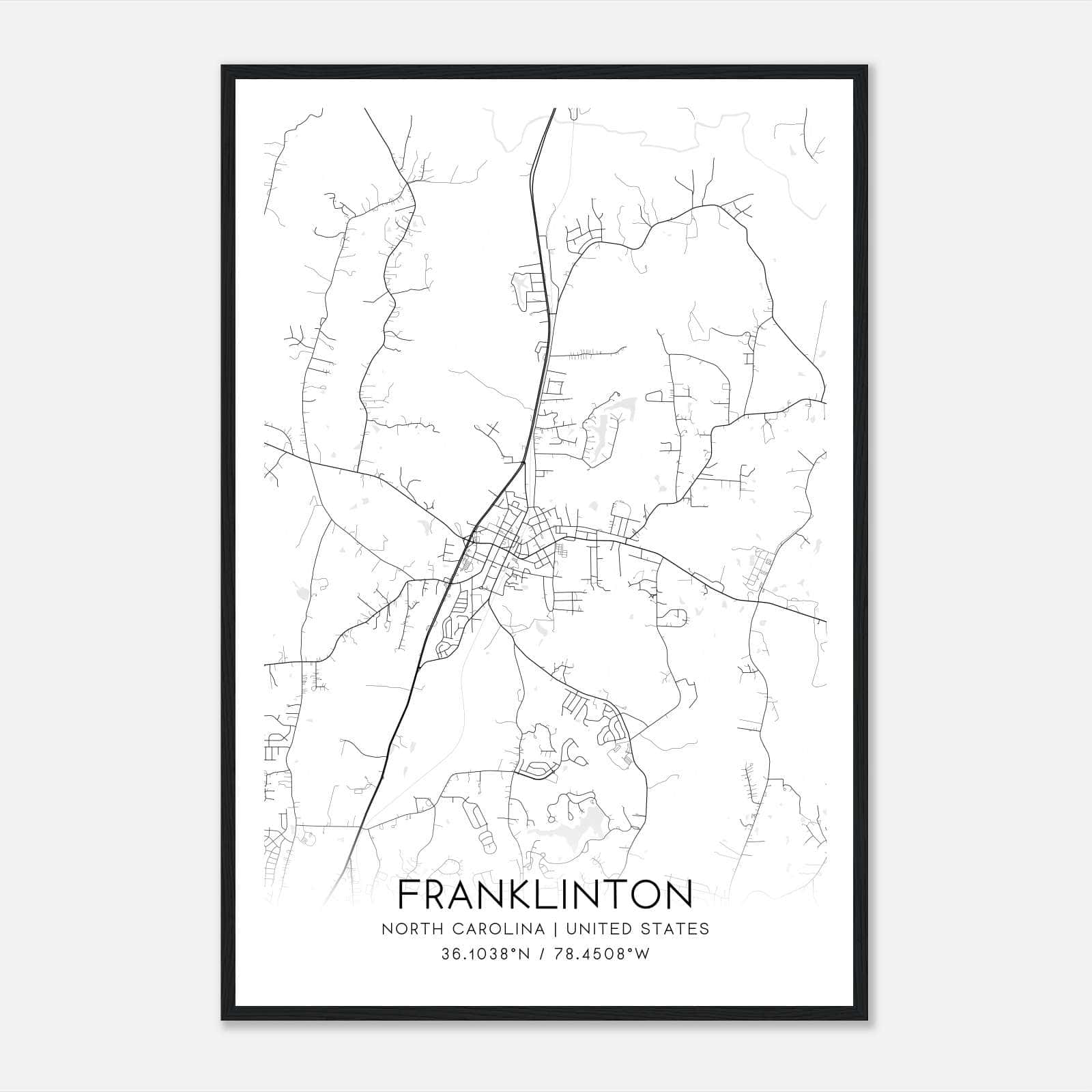 Franklinton North Carolina Map Poster, Modern Home Decor Wall Art Print Franklinton North Carolina Map Poster, Modern Home Decor Wall Art Print