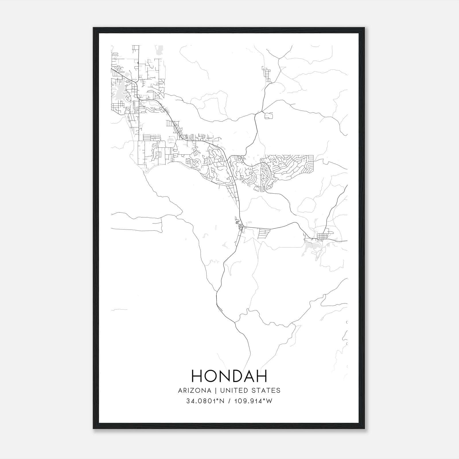 Hondah Arizona Map Poster, Modern Home Decor Wall Art Print Hondah Arizona Map Poster, Modern Home Decor Wall Art Print