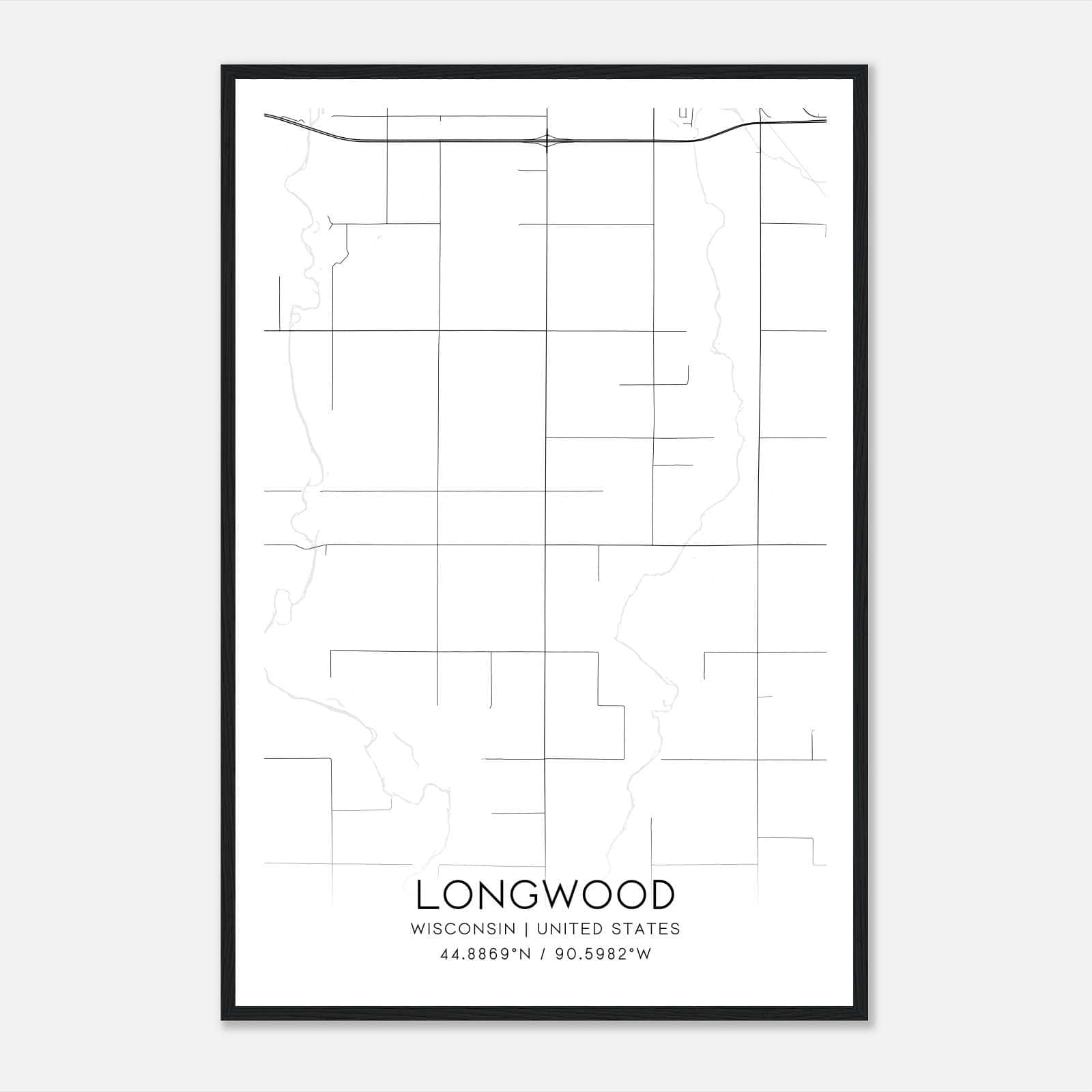Longwood Wisconsin Map Poster, Modern Home Decor Wall Art Print Longwood Wisconsin Map Poster, Modern Home Decor Wall Art Print