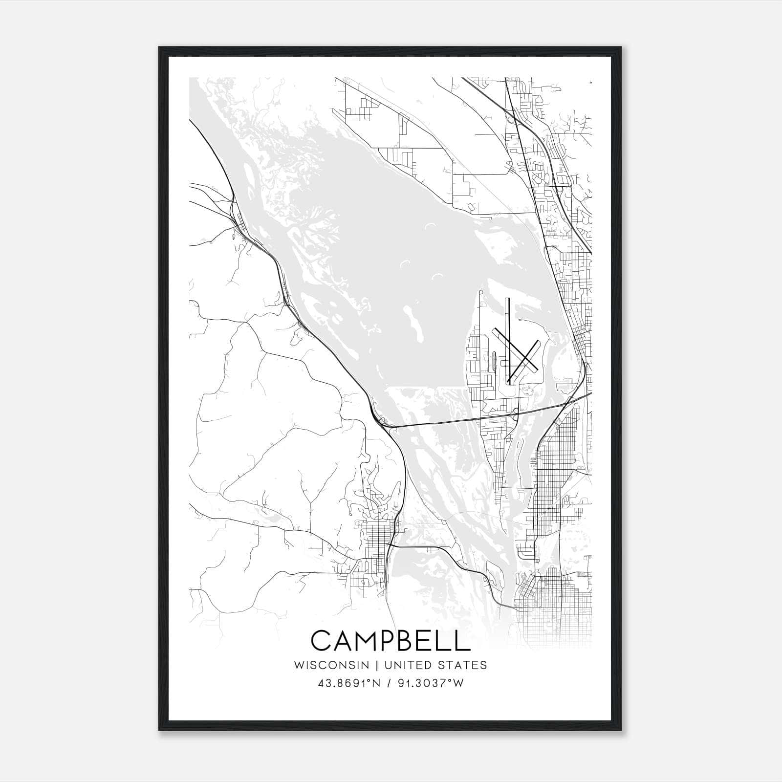 Campbell Wisconsin Map Poster, Modern Home Decor Wall Art Print Campbell Wisconsin Map Poster, Modern Home Decor Wall Art Print