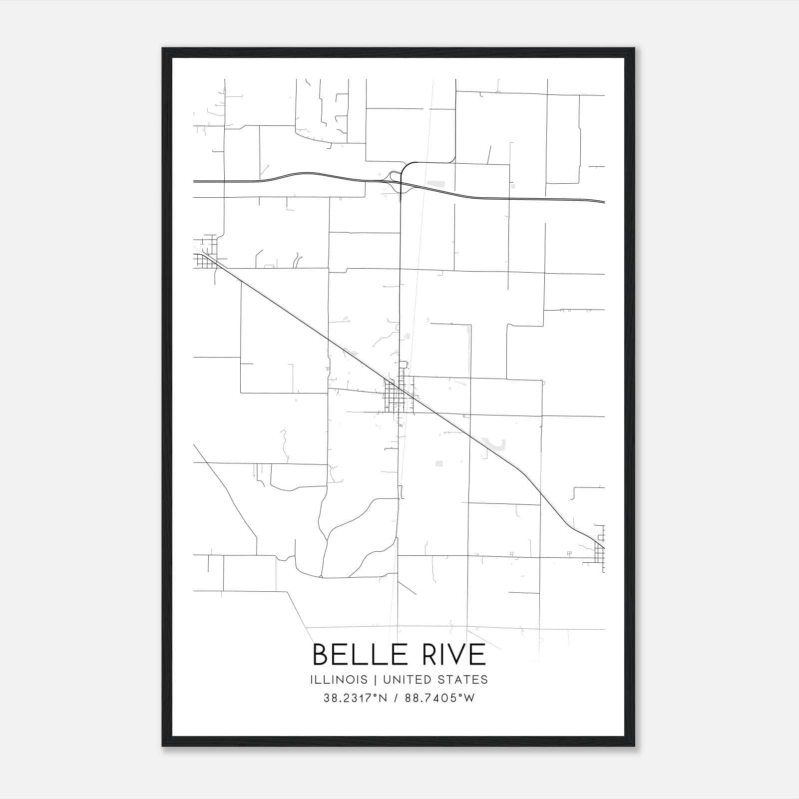 Belle Rive Illinois Map Poster, Modern Home Decor Wall Art Print Belle Rive Illinois Map Poster, Modern Home Decor Wall Art Print