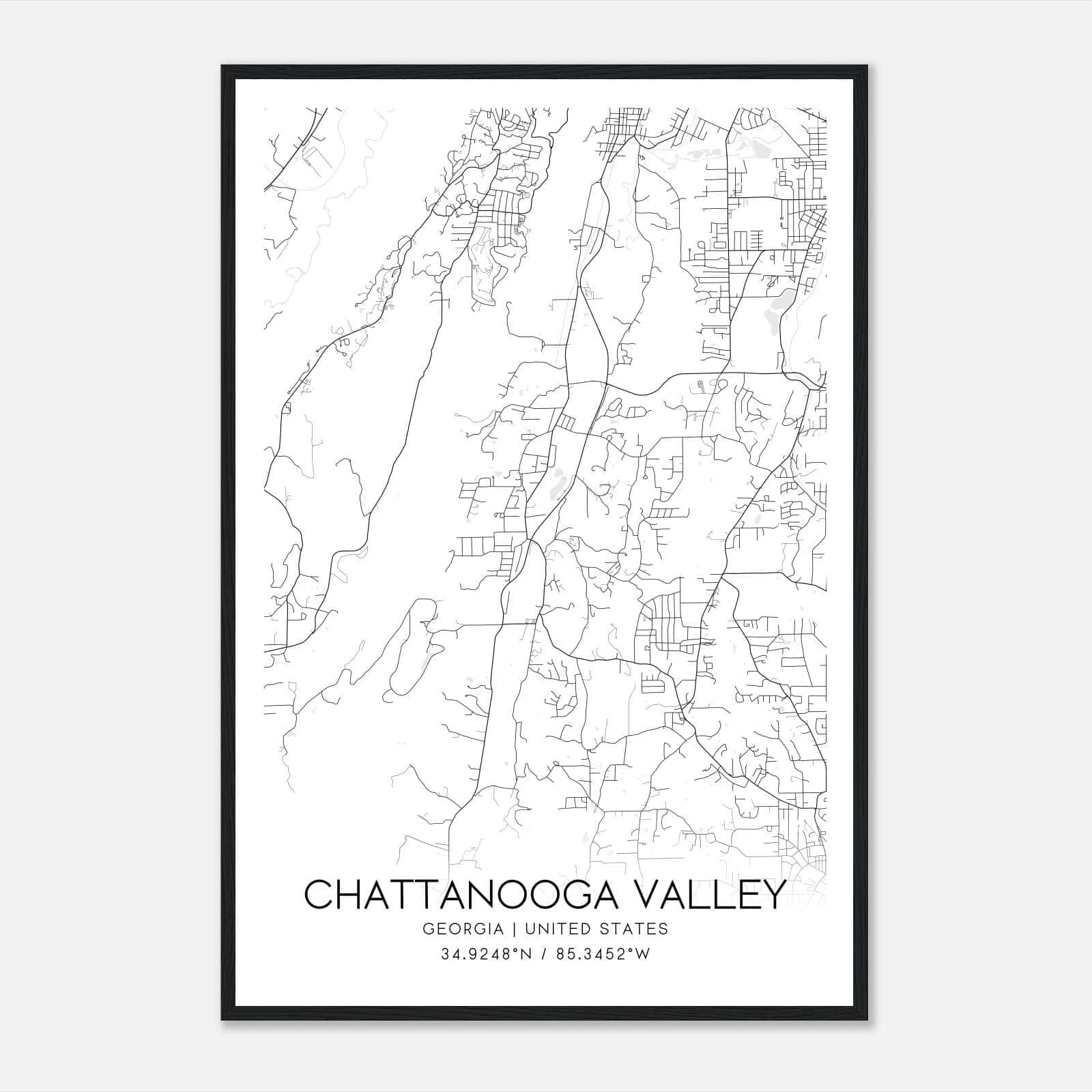 Chattanooga Valley Georgia Map Poster, Modern Home Decor Wall Art Print Chattanooga Valley Georgia Map Poster, Modern Home Decor Wall Art Print