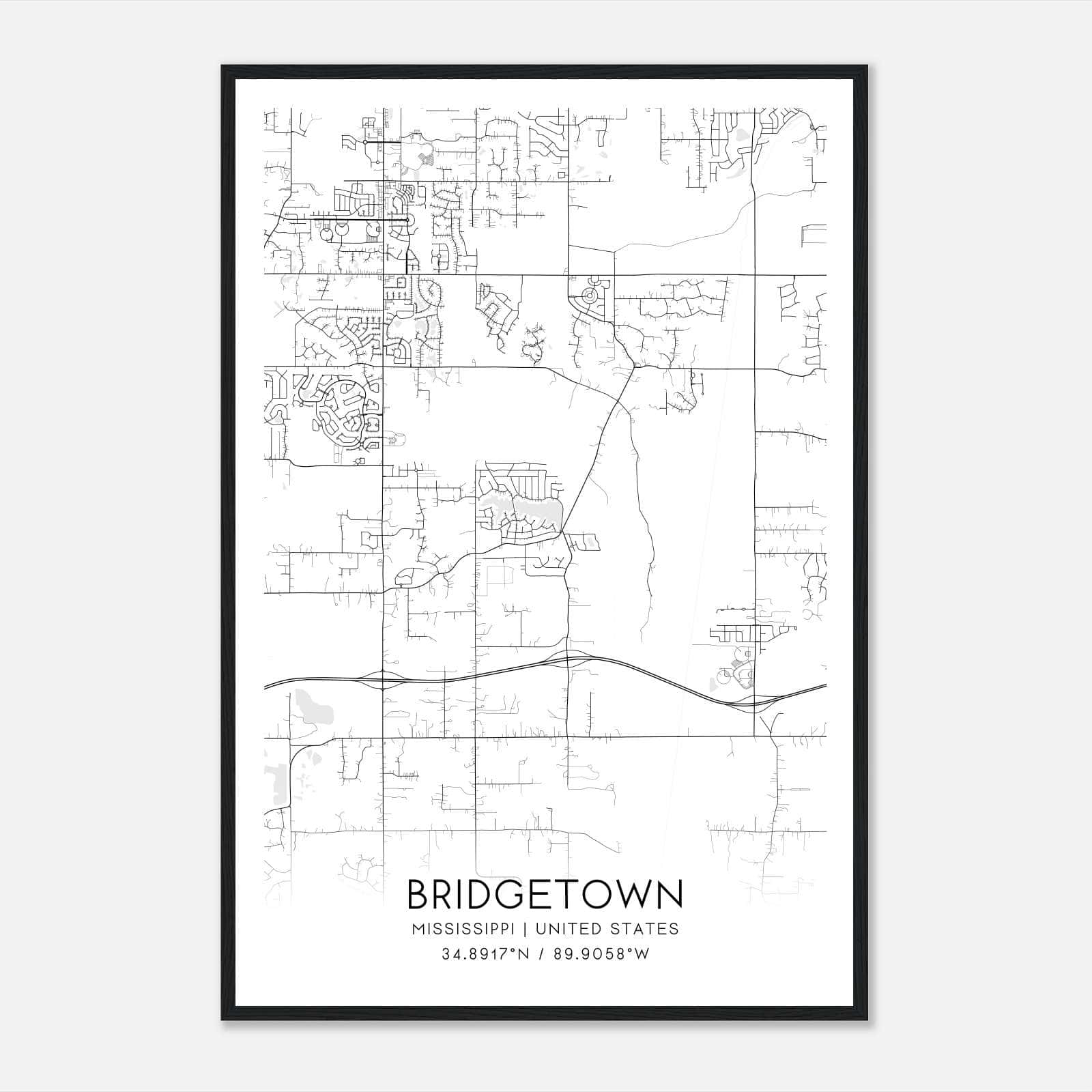 Bridgetown Mississippi Map Poster, Modern Home Decor Wall Art Print Bridgetown Mississippi Map Poster, Modern Home Decor Wall Art Print