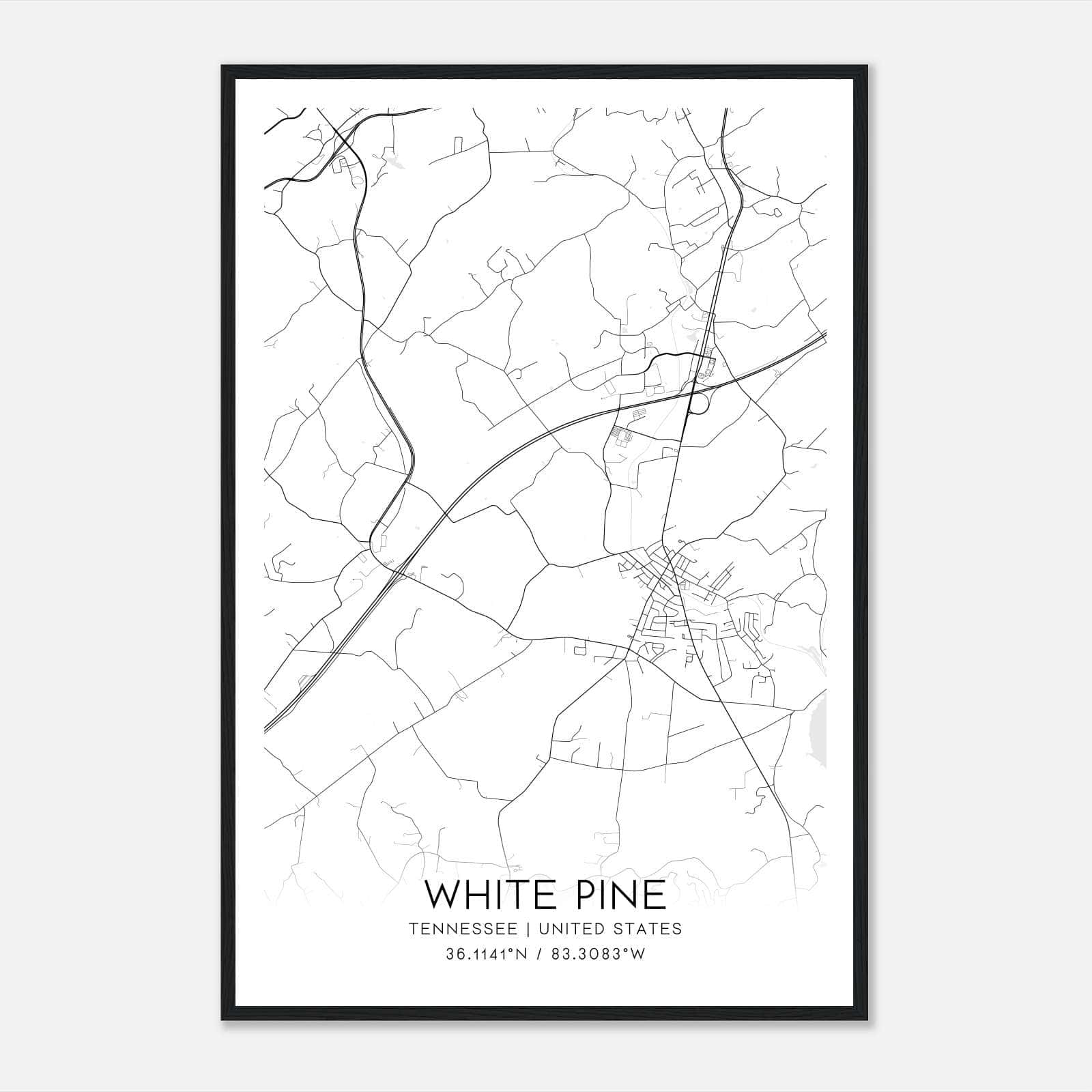 White Pine Tennessee Map Poster, Modern Home Decor Wall Art Print White Pine Tennessee Map Poster, Modern Home Decor Wall Art Print