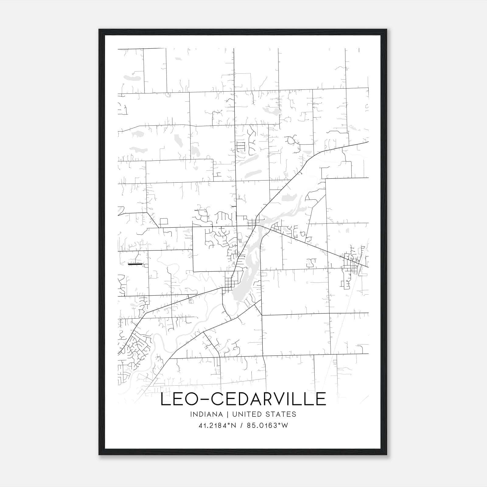 Leo-Cedarville Indiana Map Poster, Modern Home Decor Wall Art Print Leo-Cedarville Indiana Map Poster, Modern Home Decor Wall Art Print