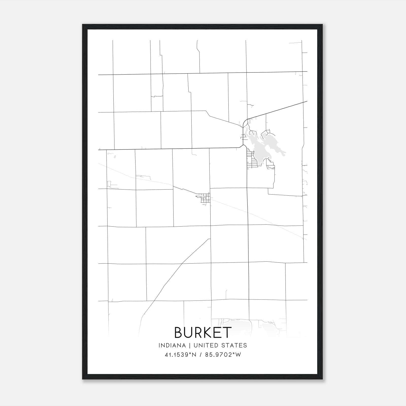 Burket Indiana Map Poster, Modern Home Decor Wall Art Print Burket Indiana Map Poster, Modern Home Decor Wall Art Print