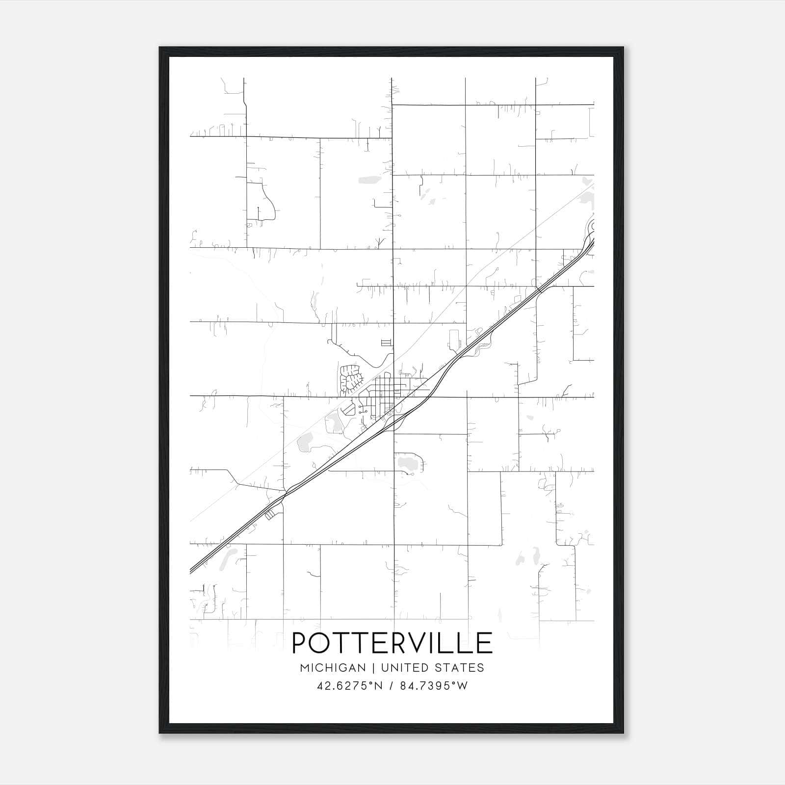 Potterville Michigan Map Poster, Modern Home Decor Wall Art Print Potterville Michigan Map Poster, Modern Home Decor Wall Art Print