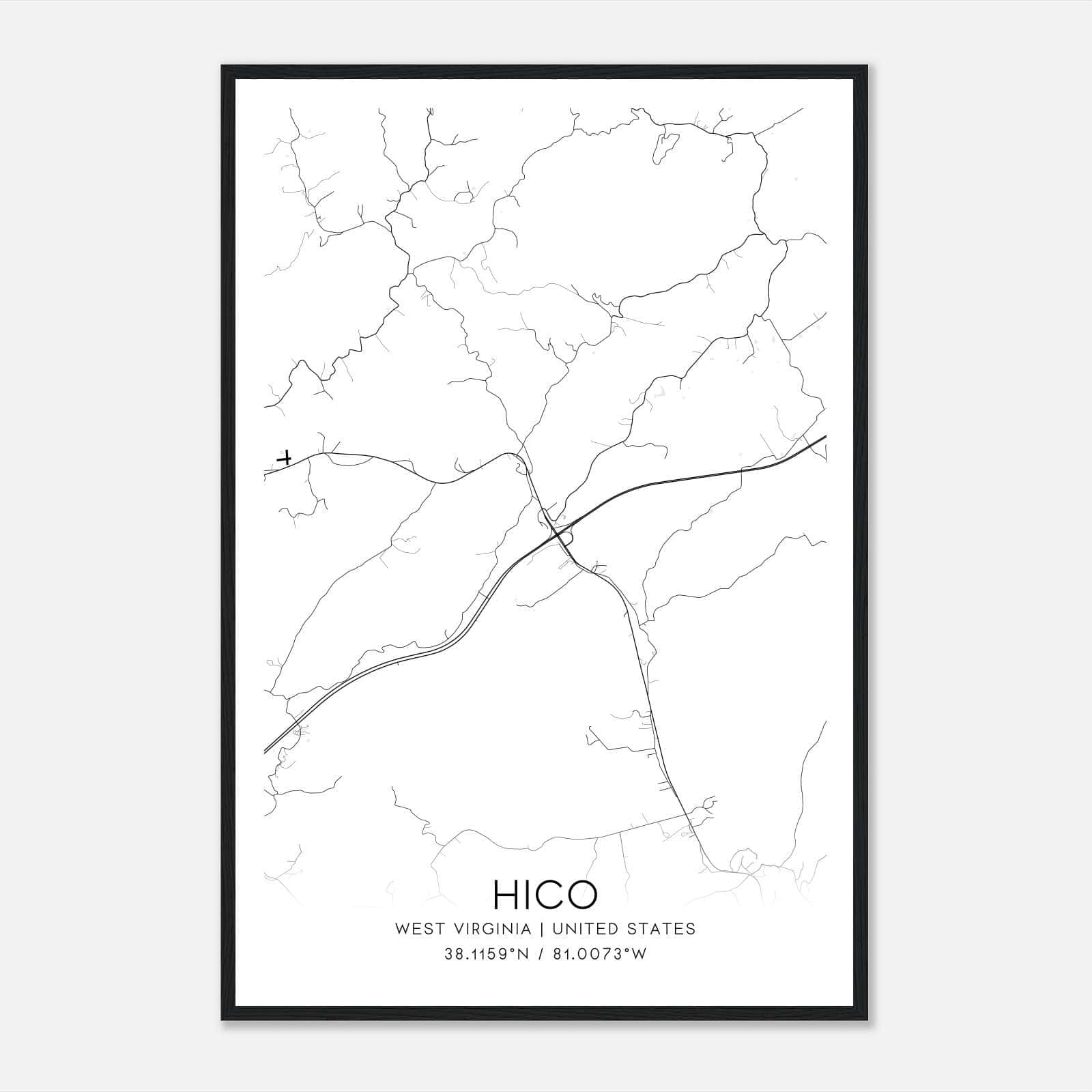 Hico West Virginia Map Poster, Modern Home Decor Wall Art Print Hico West Virginia Map Poster, Modern Home Decor Wall Art Print