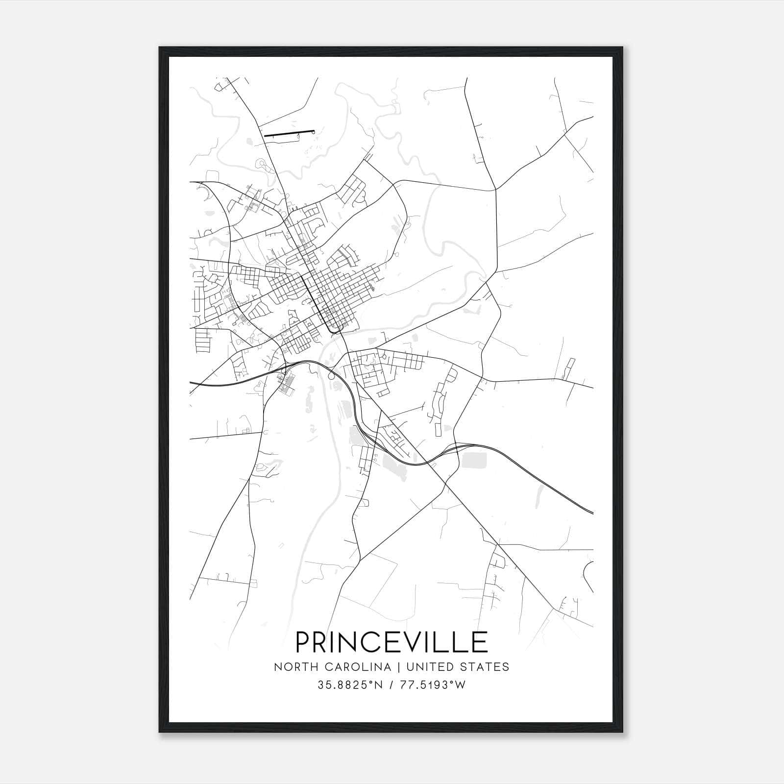 Princeville North Carolina Map Poster, Modern Home Decor Wall Art Print Princeville North Carolina Map Poster, Modern Home Decor Wall Art Print