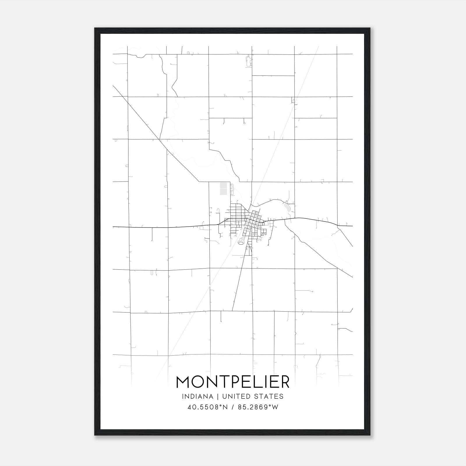 Montpelier Indiana Map Poster, Modern Home Decor Wall Art Print Montpelier Indiana Map Poster, Modern Home Decor Wall Art Print