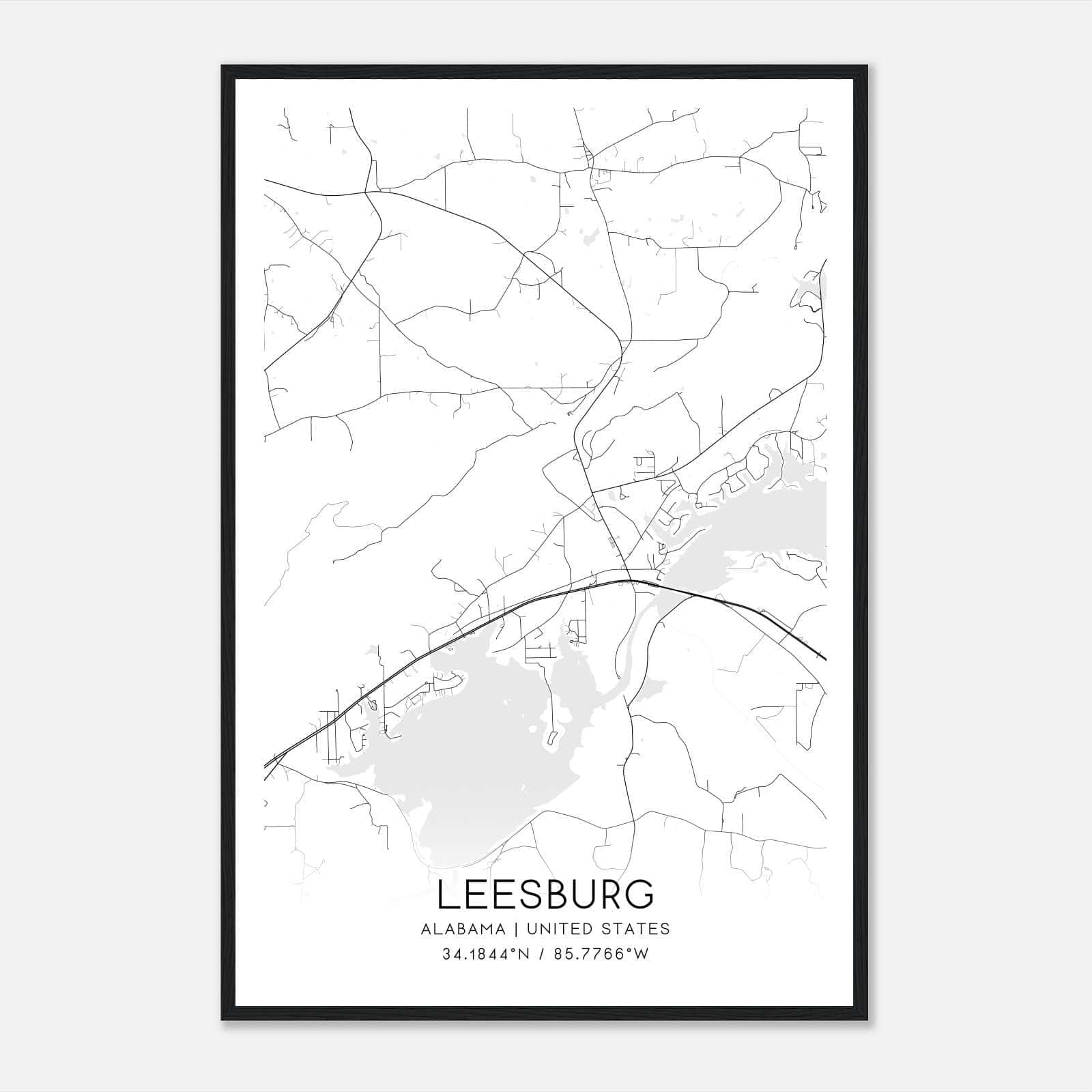 Leesburg Alabama Map Poster, Modern Home Decor Wall Art Print Leesburg Alabama Map Poster, Modern Home Decor Wall Art Print
