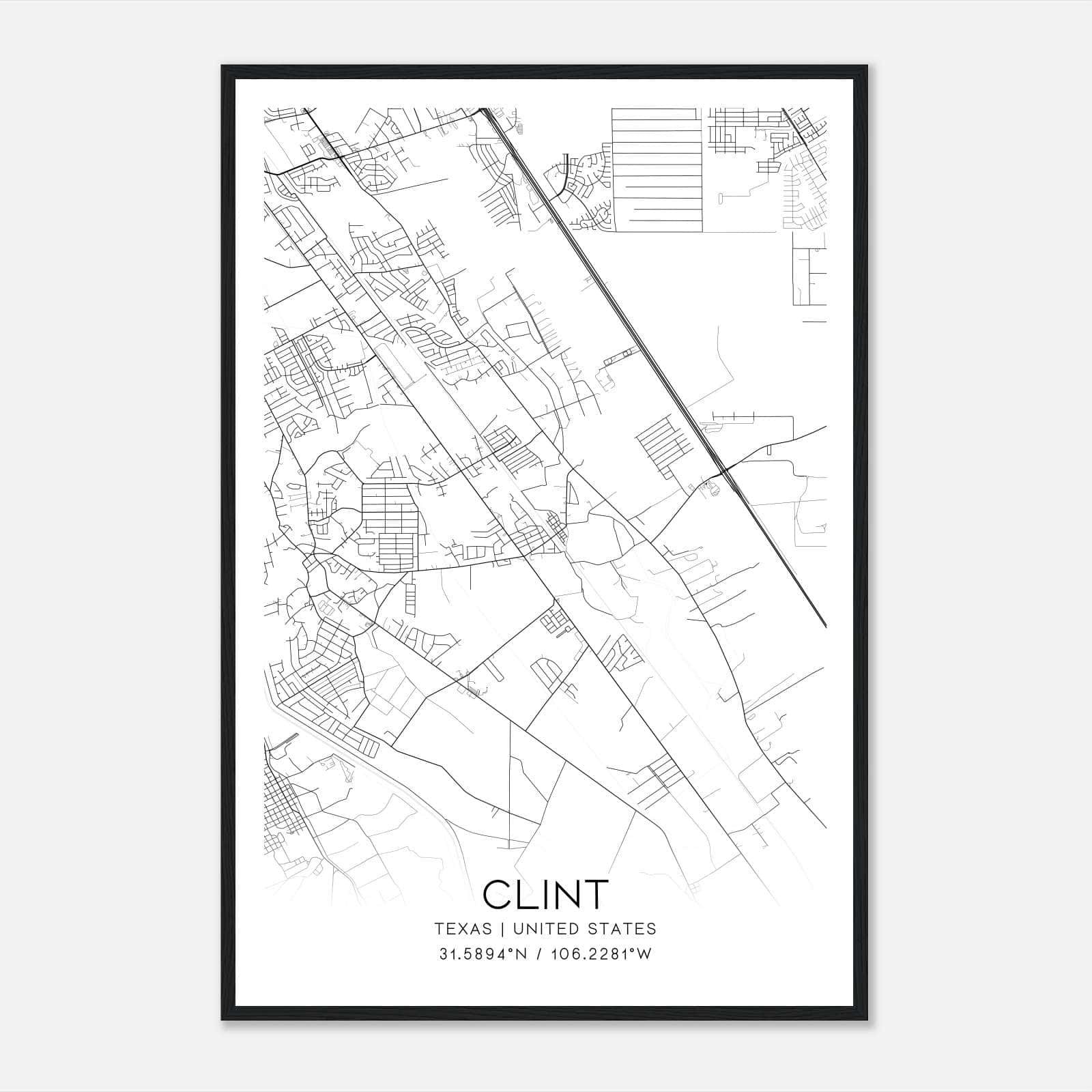 Clint Texas Map Poster, Modern Home Decor Wall Art Print Clint Texas Map Poster, Modern Home Decor Wall Art Print
