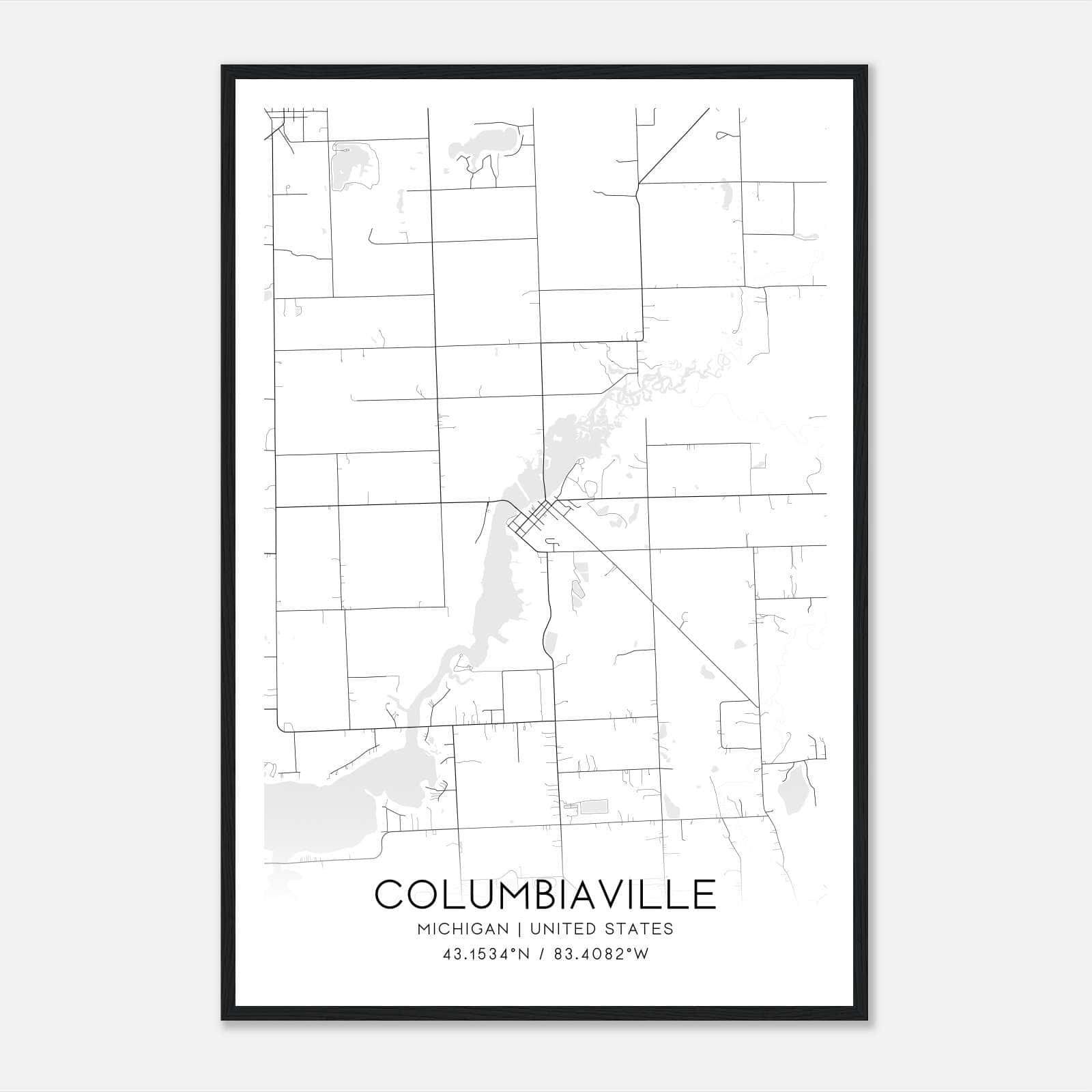 Columbiaville Michigan Map Poster, Modern Home Decor Wall Art Print Columbiaville Michigan Map Poster, Modern Home Decor Wall Art Print