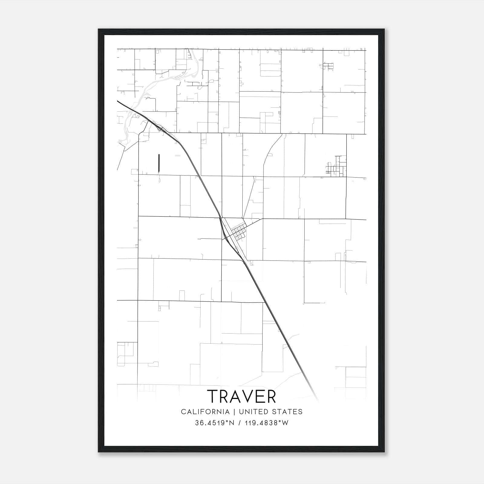 Traver California Map Poster, Modern Home Decor Wall Art Print Traver California Map Poster, Modern Home Decor Wall Art Print