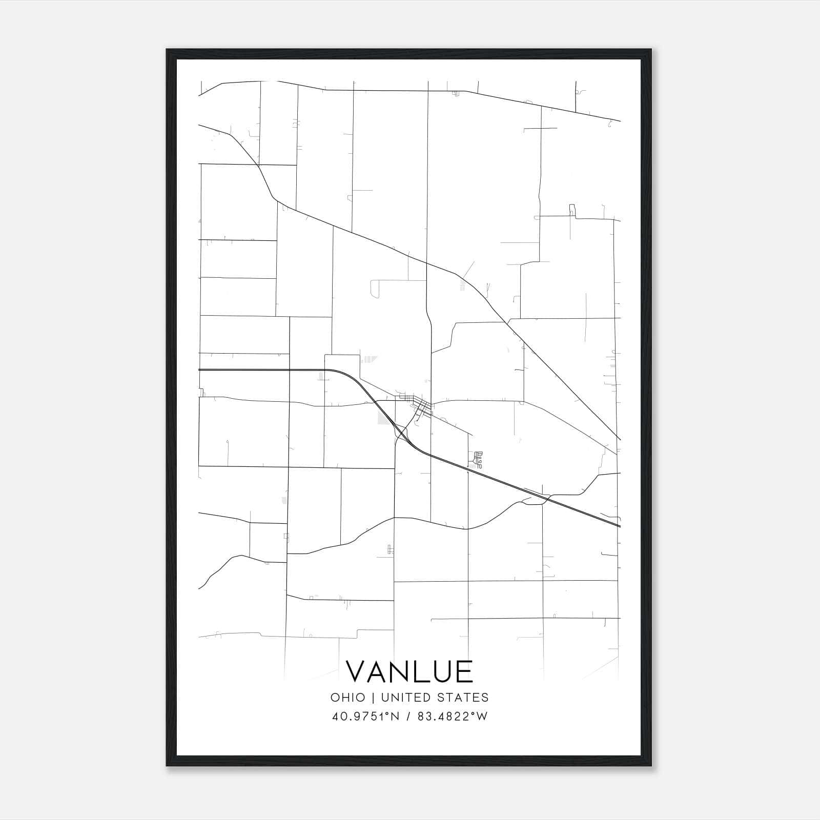 Vanlue Ohio Map Poster, Modern Home Decor Wall Art Print Vanlue Ohio Map Poster, Modern Home Decor Wall Art Print