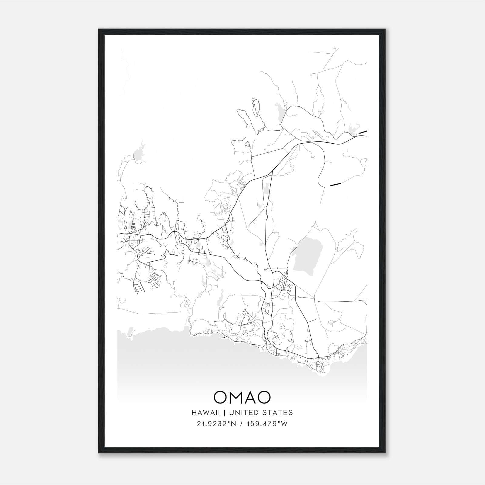 Omao Hawaii Map Poster, Modern Home Decor Wall Art Print Omao Hawaii Map Poster, Modern Home Decor Wall Art Print