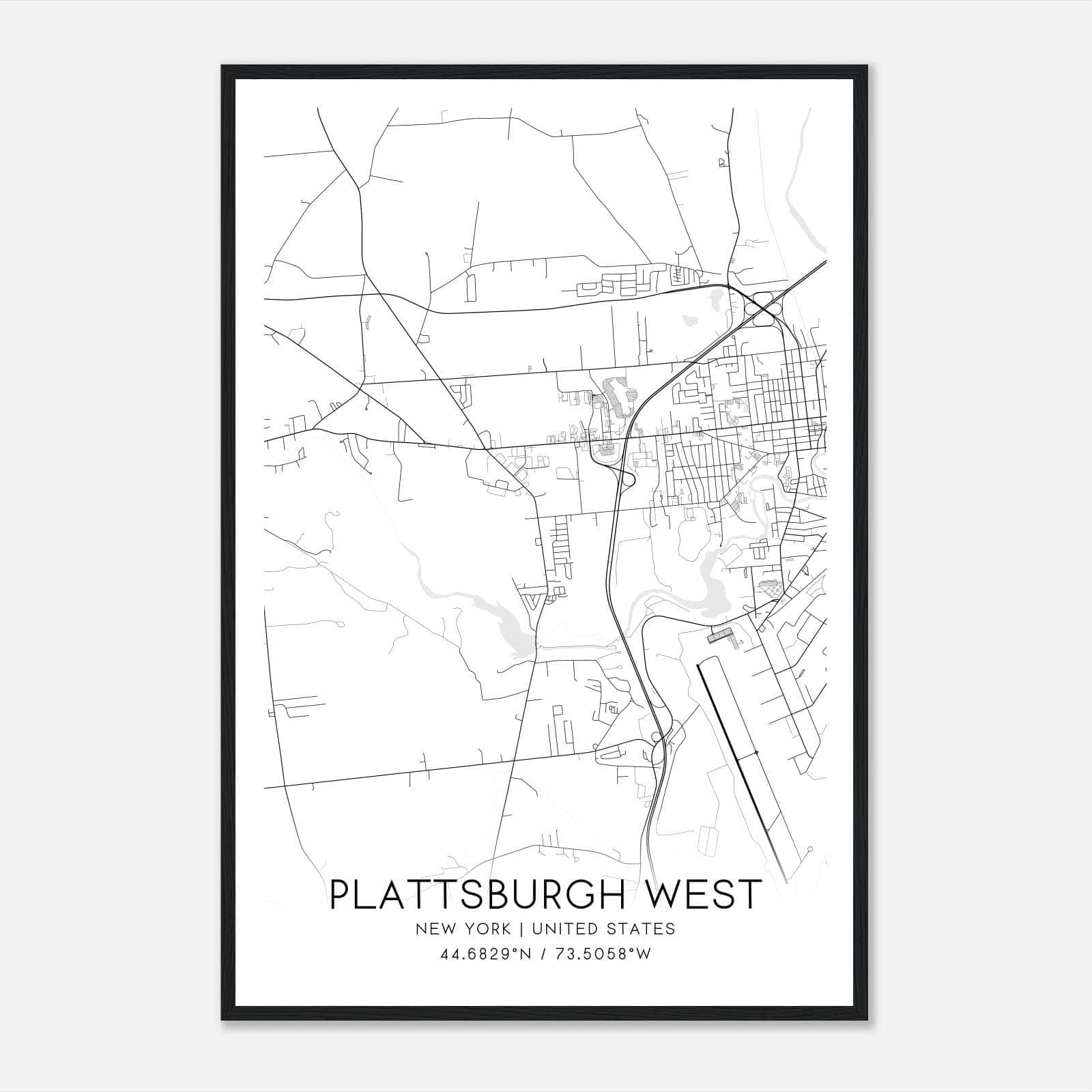 Plattsburgh West New York Map Poster, Modern Home Decor Wall Art Print Plattsburgh West New York Map Poster, Modern Home Decor Wall Art Print