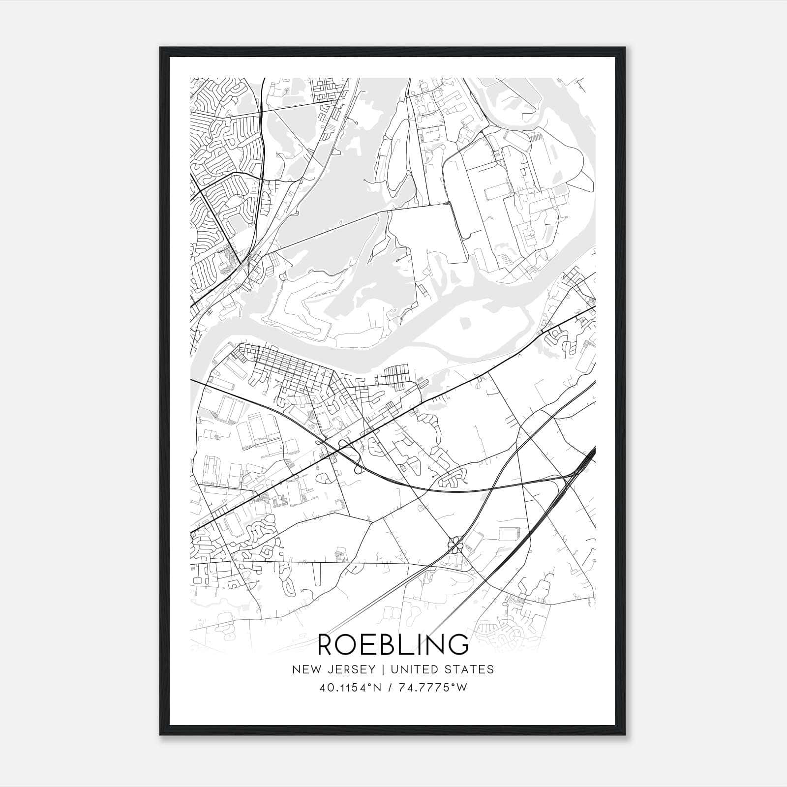Roebling New Jersey Map Poster, Modern Home Decor Wall Art Print Roebling New Jersey Map Poster, Modern Home Decor Wall Art Print