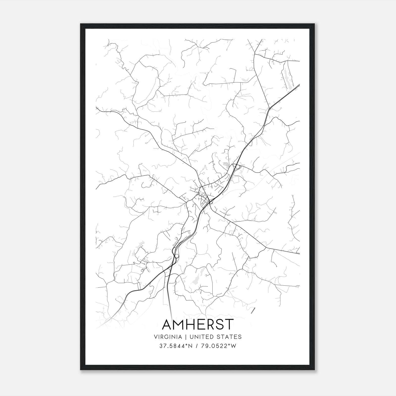 Amherst Virginia Map Poster, Modern Home Decor Wall Art Print Amherst Virginia Map Poster, Modern Home Decor Wall Art Print
