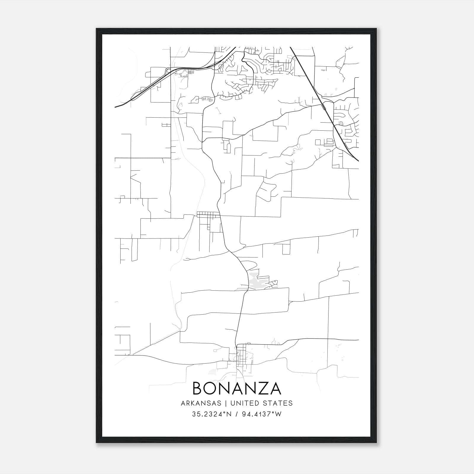 Bonanza Arkansas Map Poster, Modern Home Decor Wall Art Print Bonanza Arkansas Map Poster, Modern Home Decor Wall Art Print