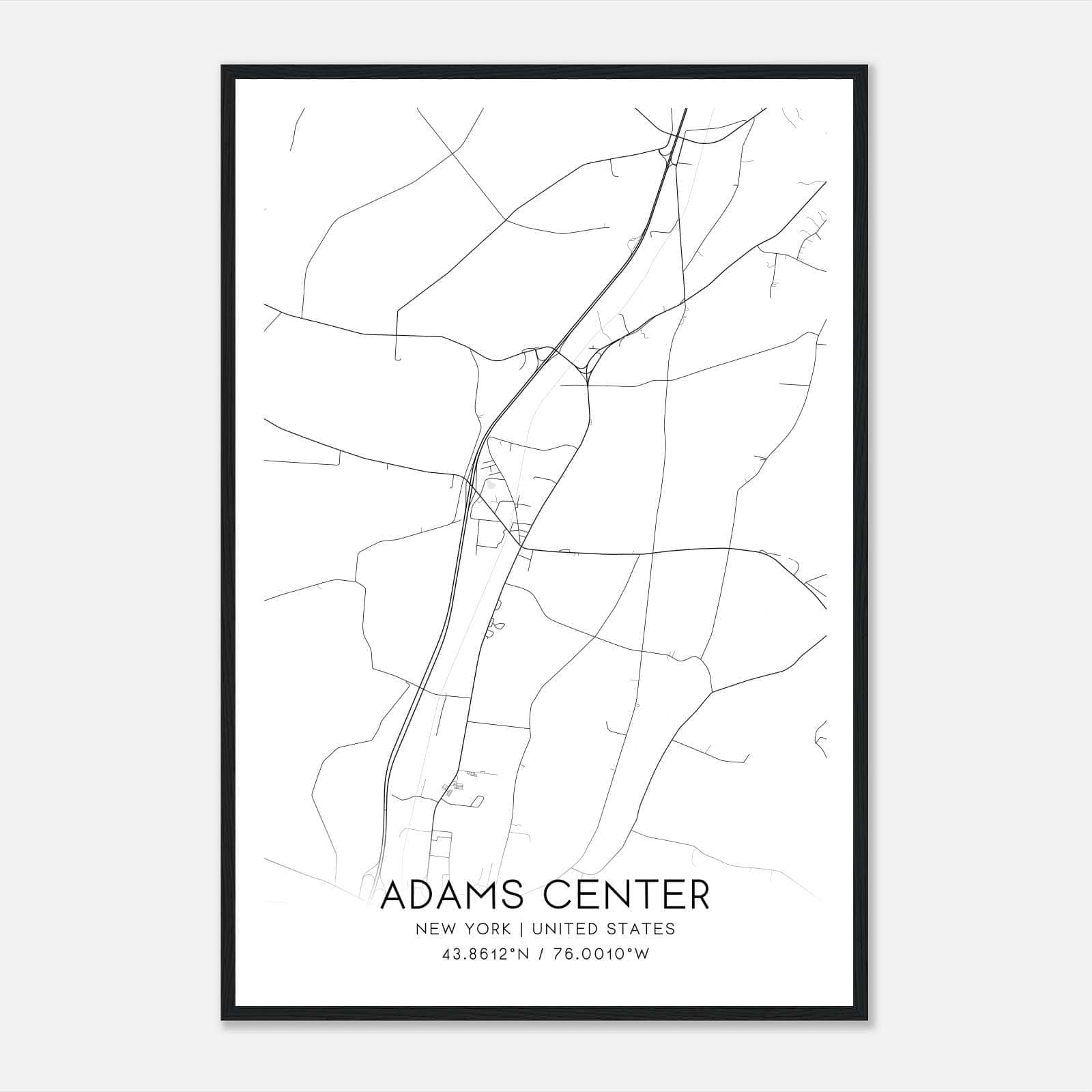Adams Center New York Map Poster, Modern Home Decor Wall Art Print