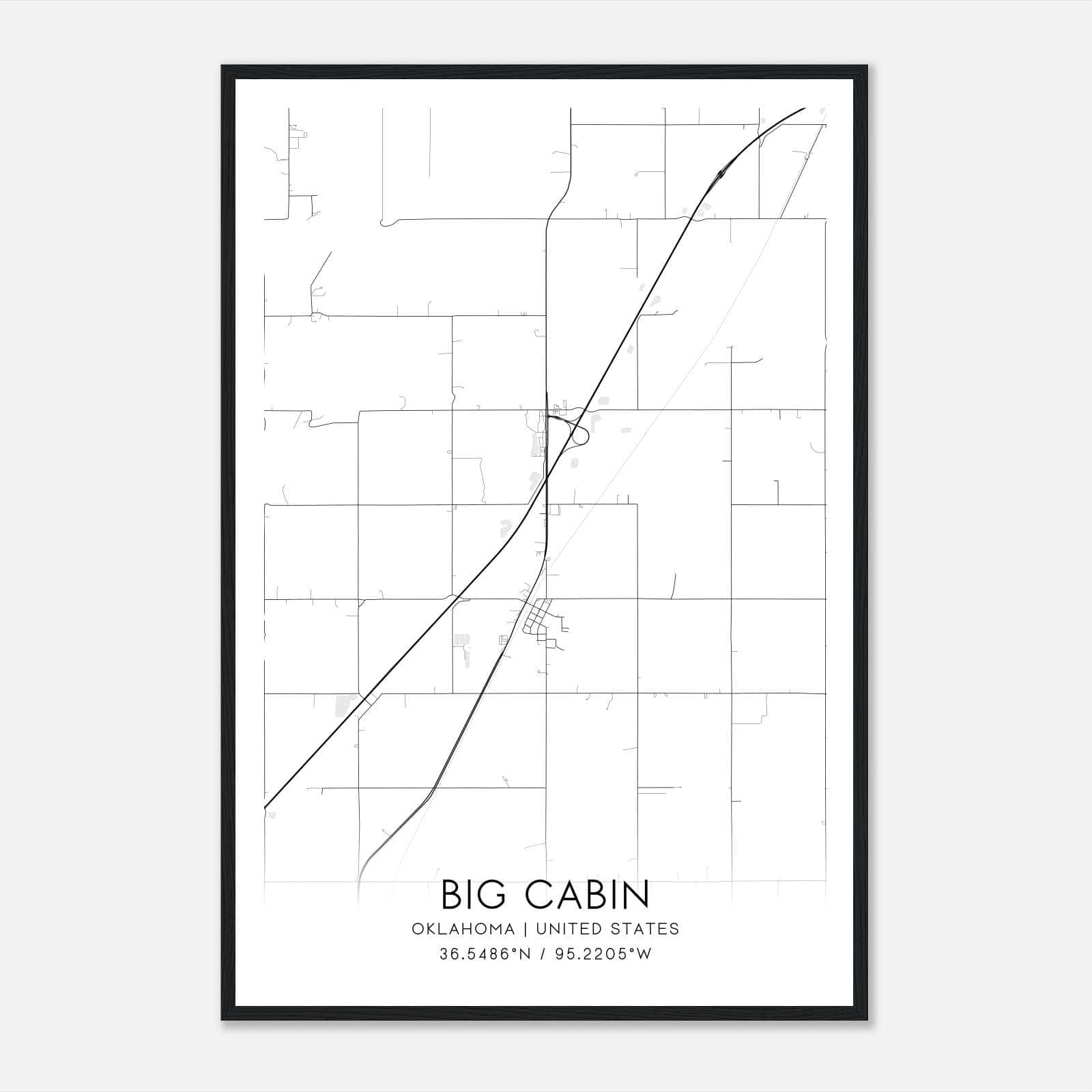 Big Cabin Oklahoma Map Poster, Modern Home Decor Wall Art Print Big Cabin Oklahoma Map Poster, Modern Home Decor Wall Art Print