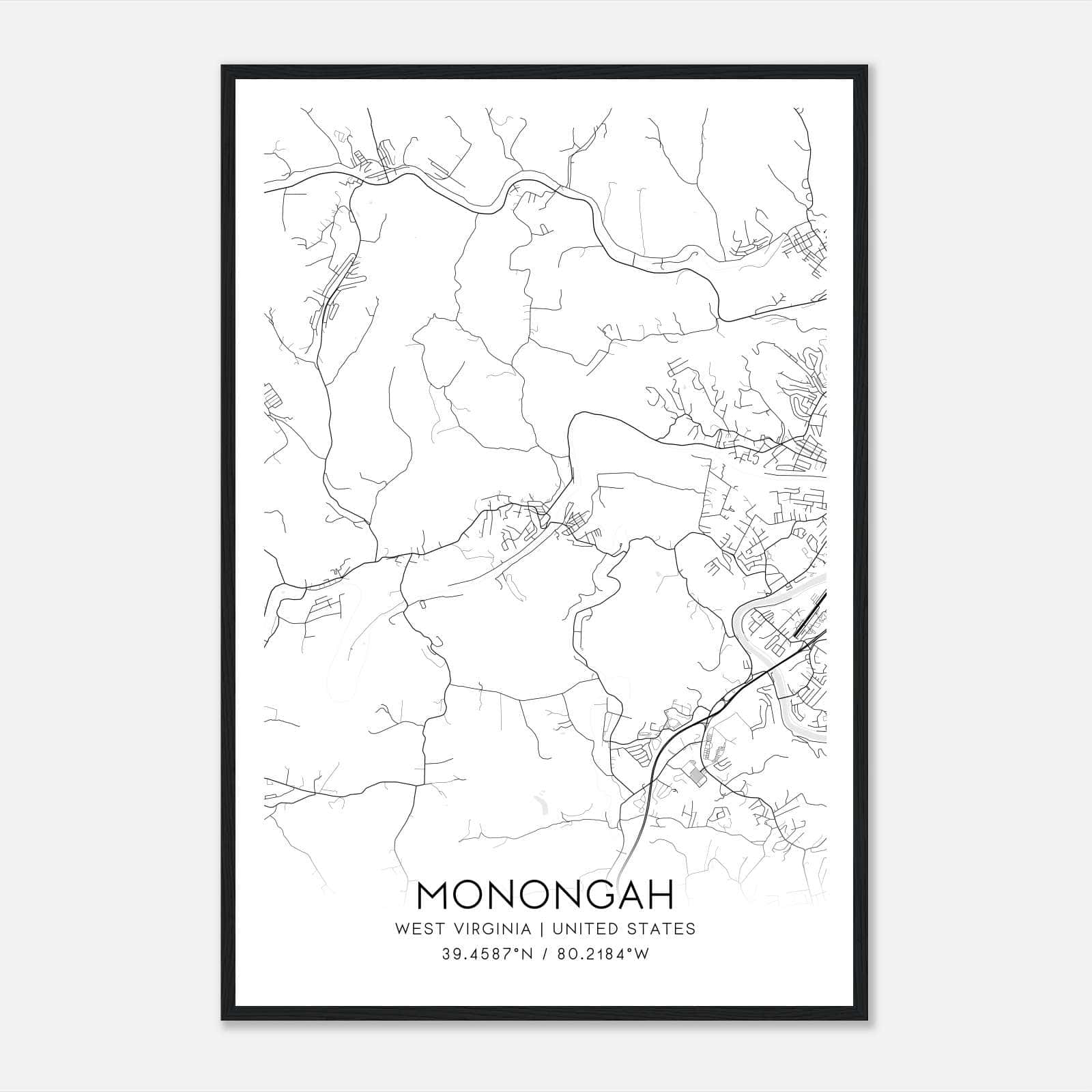 Monongah West Virginia Map Poster, Modern Home Decor Wall Art Print Monongah West Virginia Map Poster, Modern Home Decor Wall Art Print