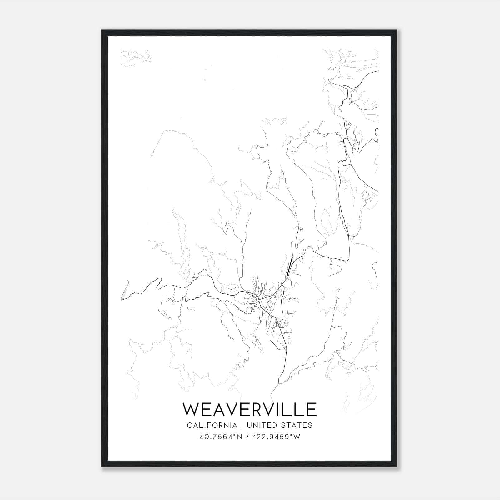 Weaverville California Map Poster, Modern Home Decor Wall Art Print Weaverville California Map Poster, Modern Home Decor Wall Art Print