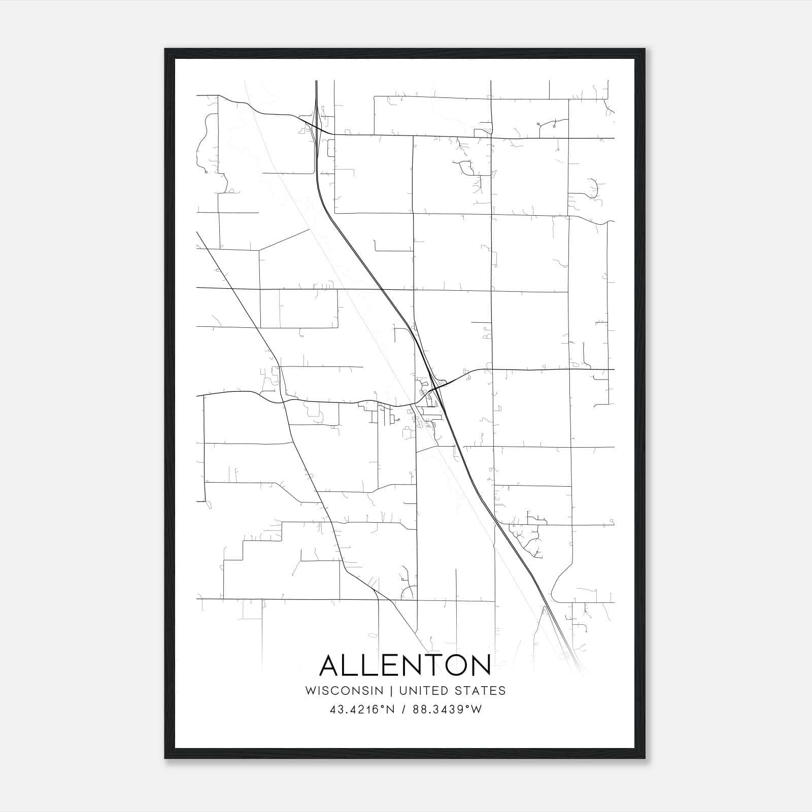 Allenton Wisconsin Map Poster, Modern Home Decor Wall Art Print Allenton Wisconsin Map Poster, Modern Home Decor Wall Art Print