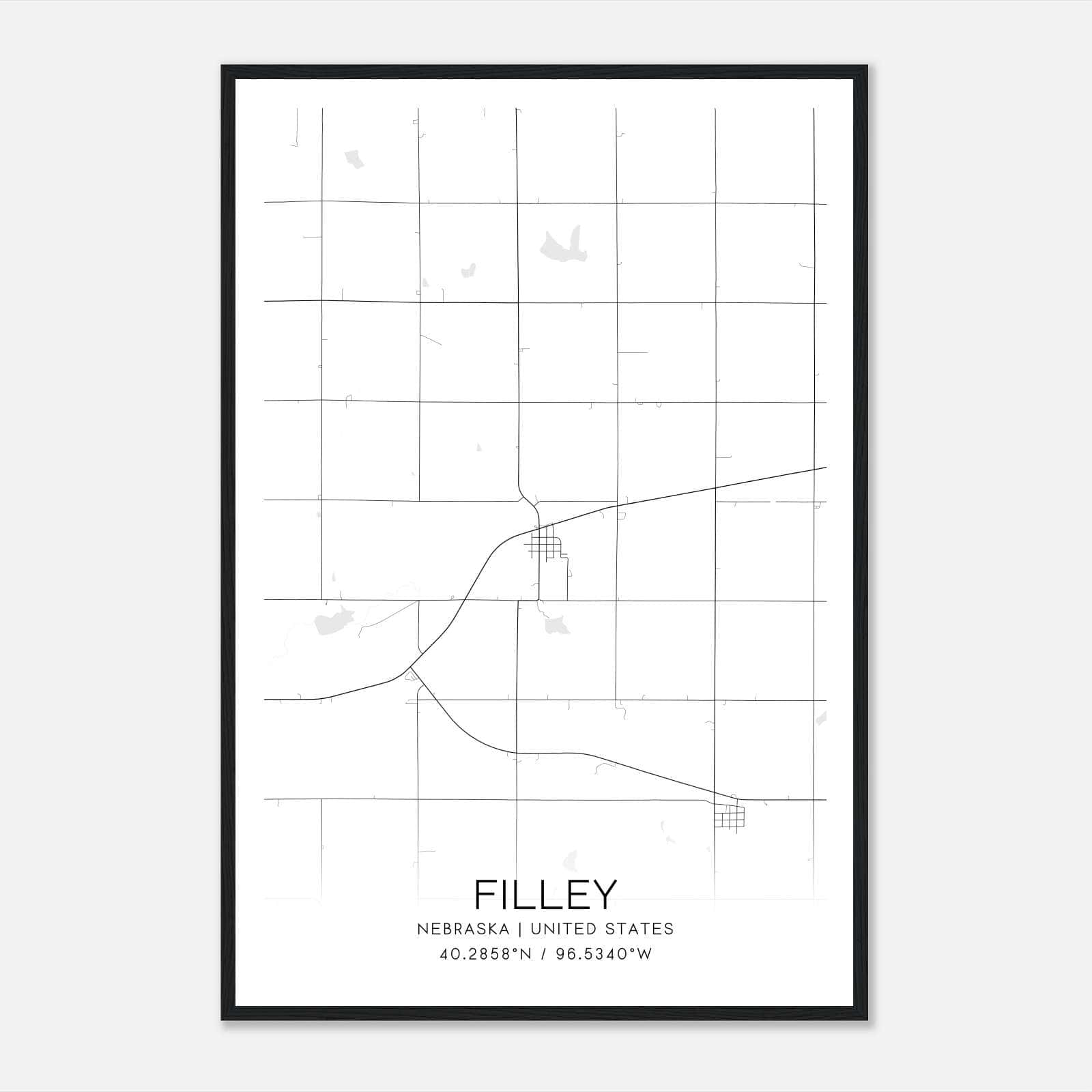 Filley Nebraska Map Poster, Modern Home Decor Wall Art Print Filley Nebraska Map Poster, Modern Home Decor Wall Art Print