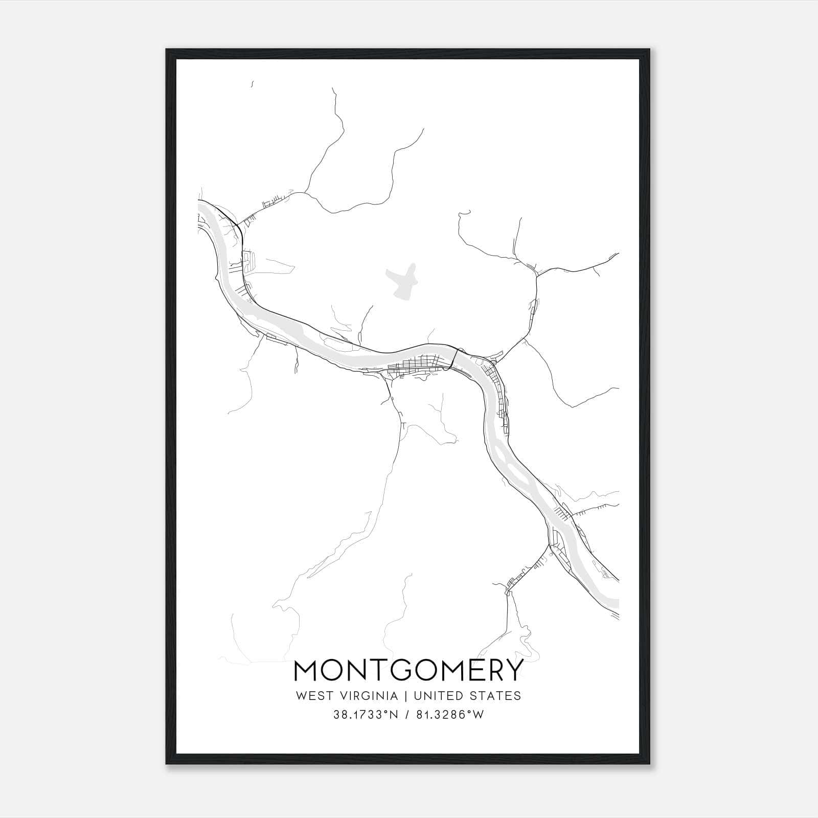 Montgomery West Virginia Map Poster, Modern Home Decor Wall Art Print Montgomery West Virginia Map Poster, Modern Home Decor Wall Art Print