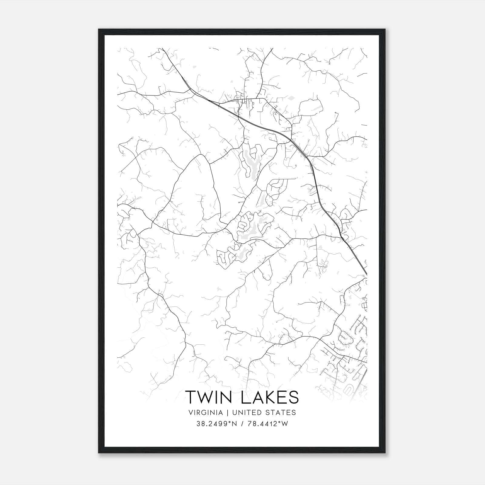 Twin Lakes Virginia Map Poster, Modern Home Decor Wall Art Print Twin Lakes Virginia Map Poster, Modern Home Decor Wall Art Print