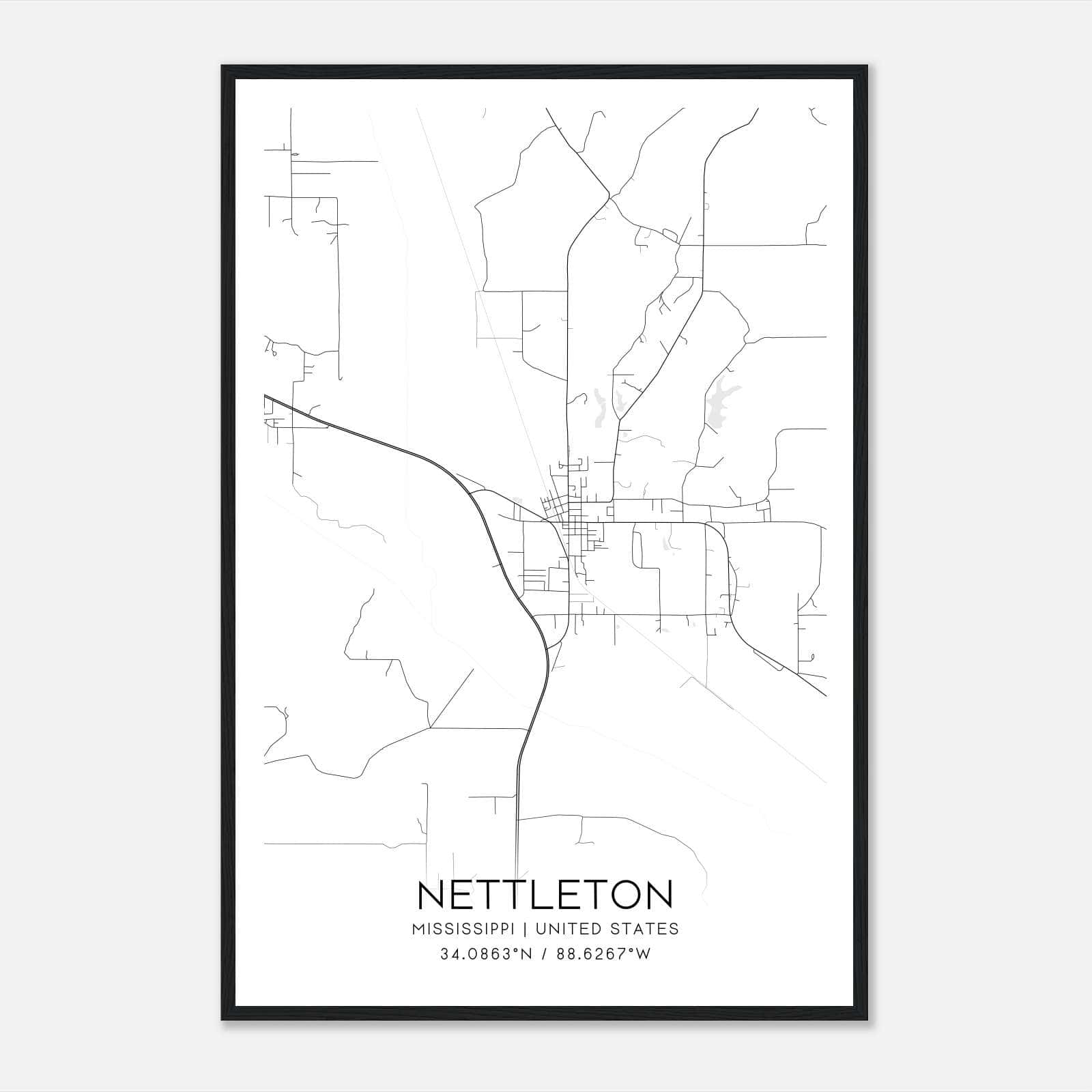 Nettleton Mississippi Map Poster, Modern Home Decor Wall Art Print Nettleton Mississippi Map Poster, Modern Home Decor Wall Art Print
