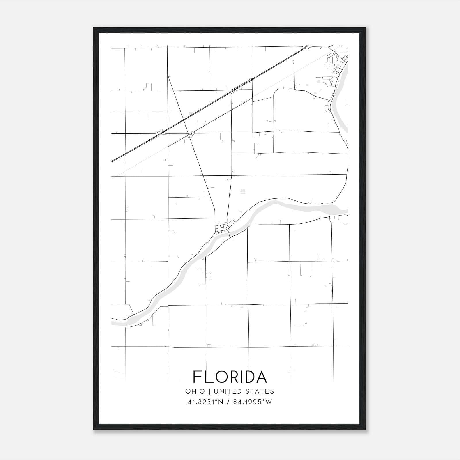 Florida Ohio Map Poster, Modern Home Decor Wall Art Print Florida Ohio Map Poster, Modern Home Decor Wall Art Print