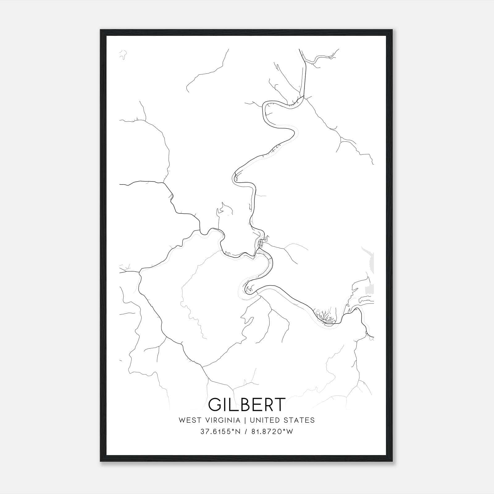 Gilbert West Virginia Map Poster, Modern Home Decor Wall Art Print Gilbert West Virginia Map Poster, Modern Home Decor Wall Art Print