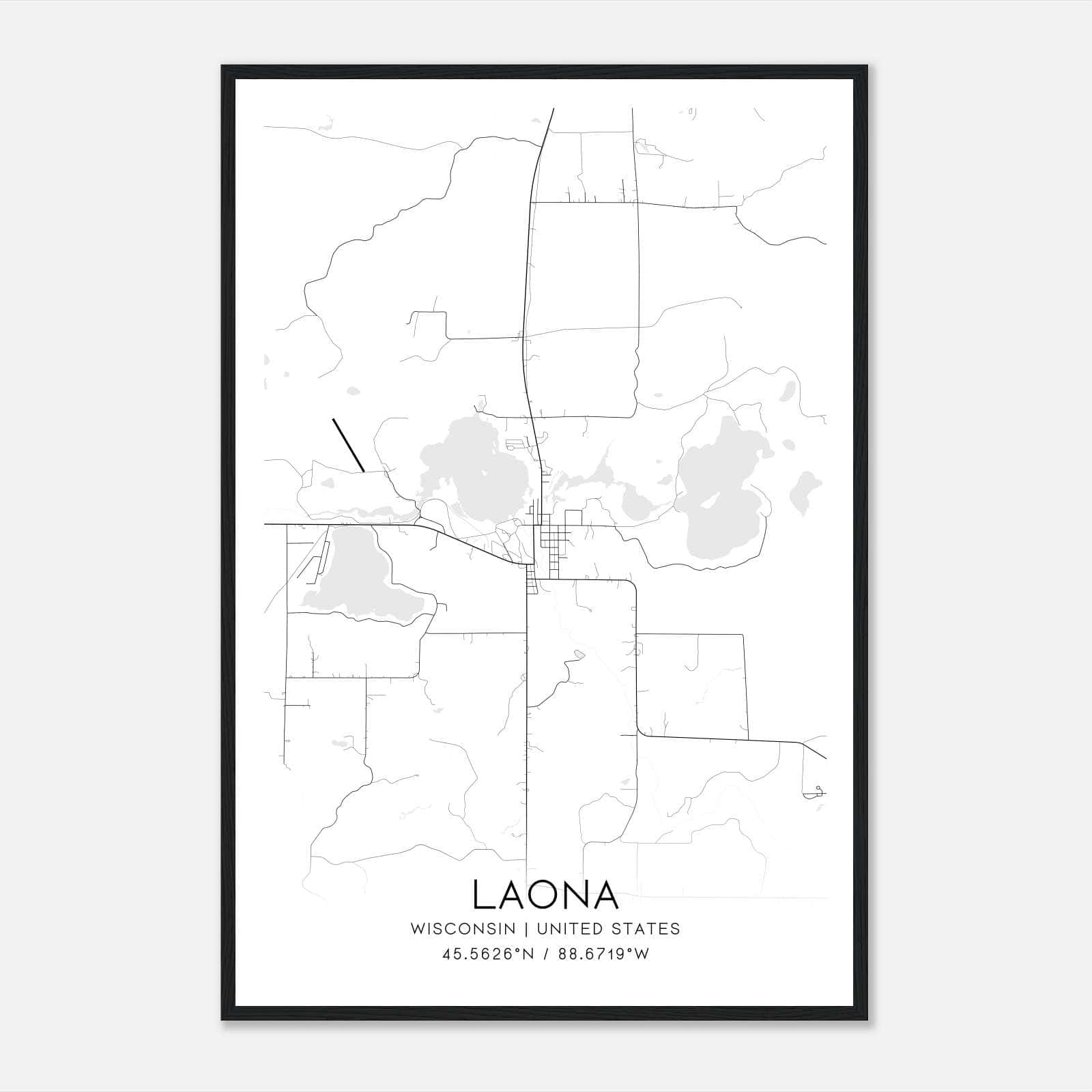 Laona Wisconsin Map Poster, Modern Home Decor Wall Art Print Laona Wisconsin Map Poster, Modern Home Decor Wall Art Print
