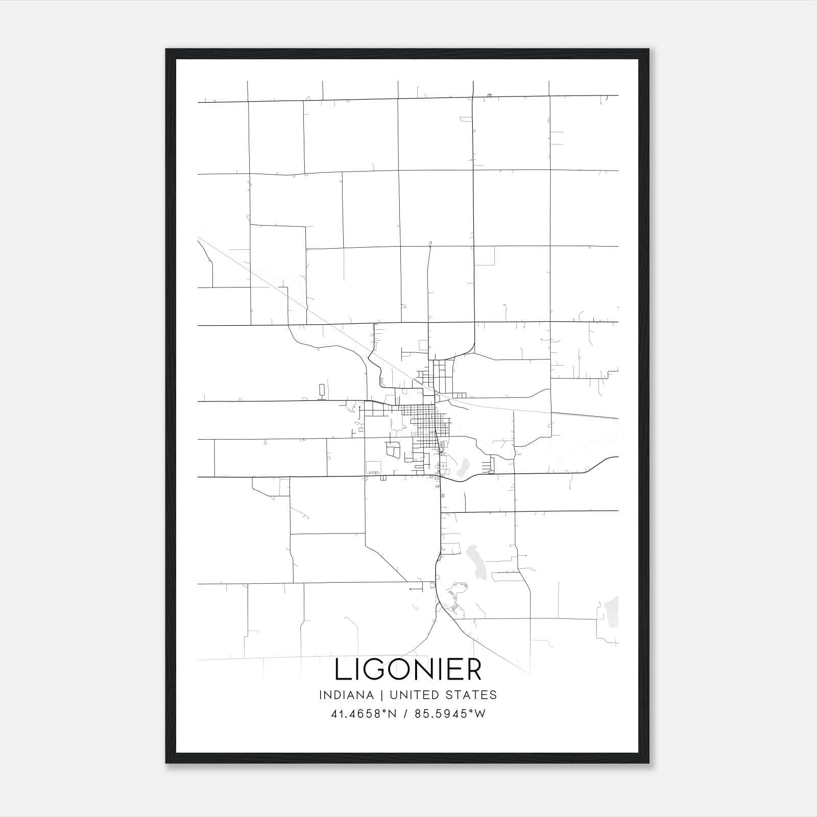 Ligonier Indiana Map Poster, Modern Home Decor Wall Art Print Ligonier Indiana Map Poster, Modern Home Decor Wall Art Print