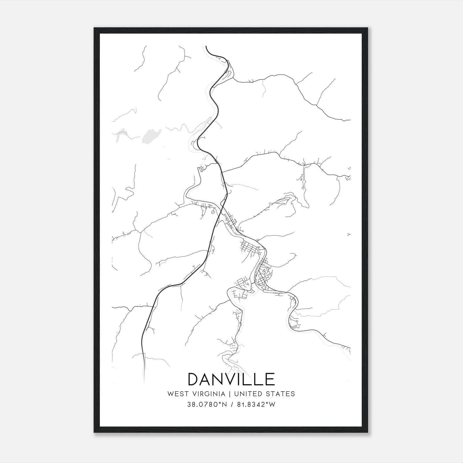 Danville West Virginia Map Poster, Modern Home Decor Wall Art Print Danville West Virginia Map Poster, Modern Home Decor Wall Art Print