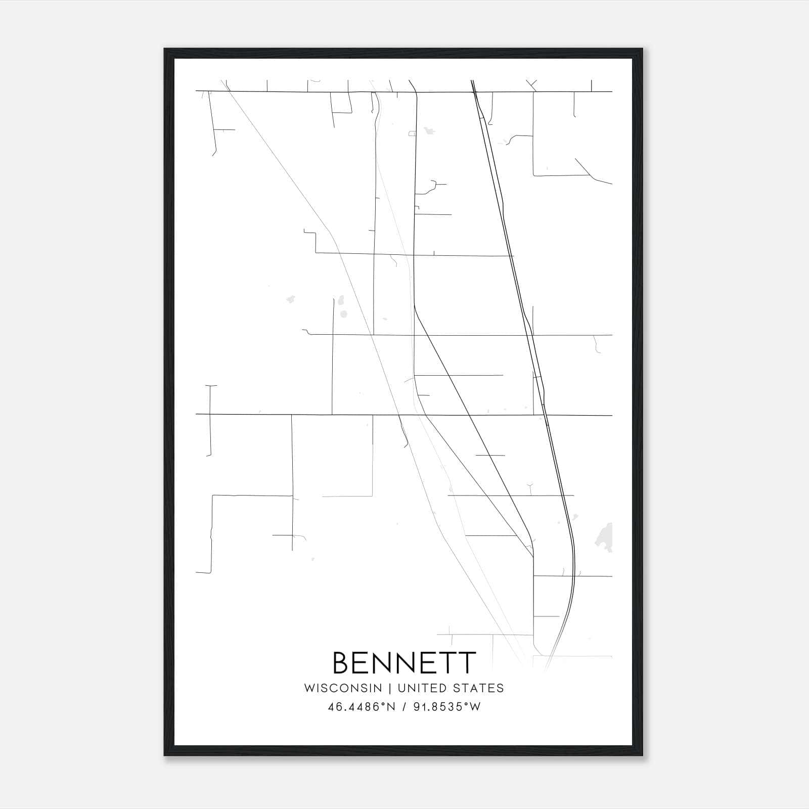 Bennett Wisconsin Map Poster, Modern Home Decor Wall Art Print Bennett Wisconsin Map Poster, Modern Home Decor Wall Art Print