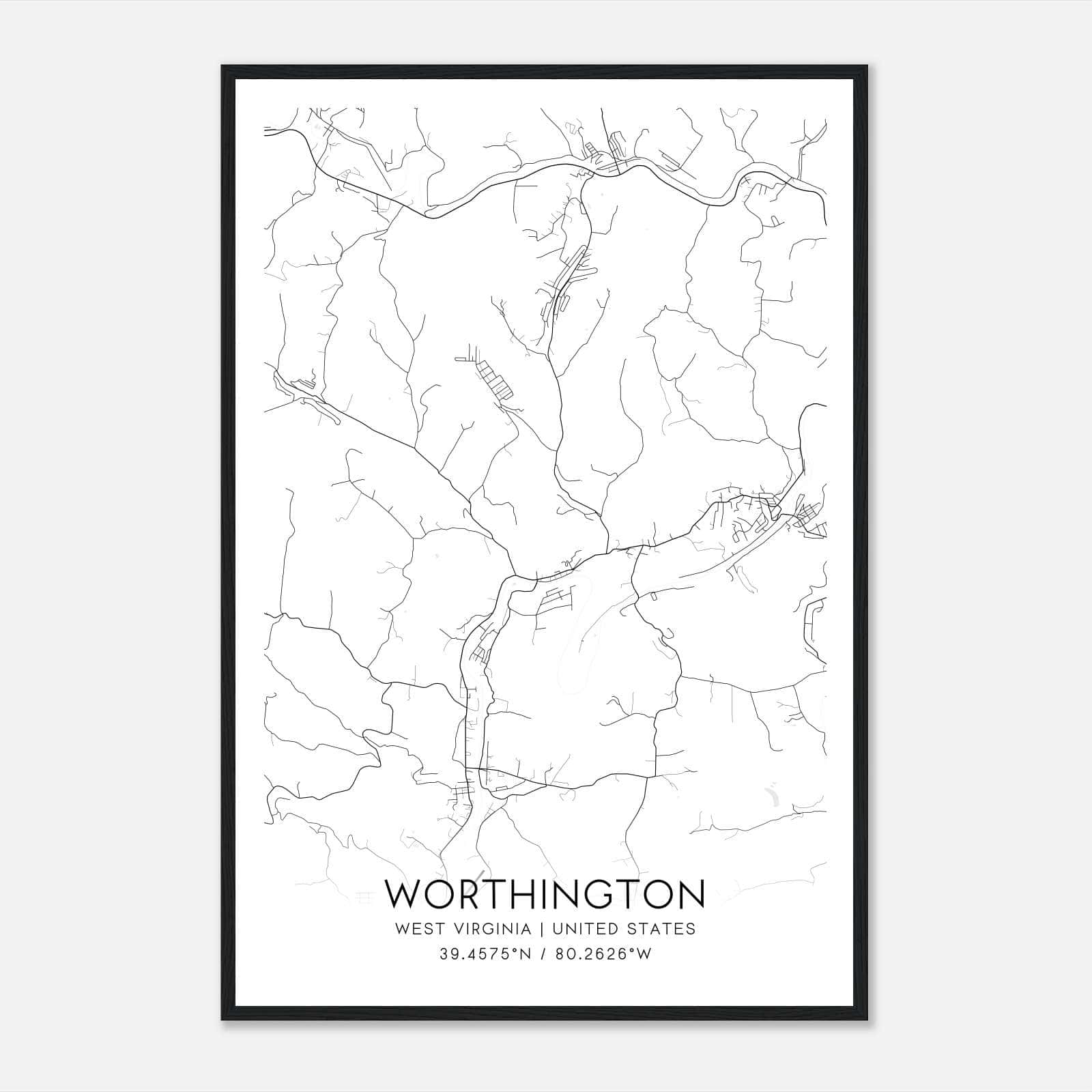 Worthington West Virginia Map Poster, Modern Home Decor Wall Art Print Worthington West Virginia Map Poster, Modern Home Decor Wall Art Print
