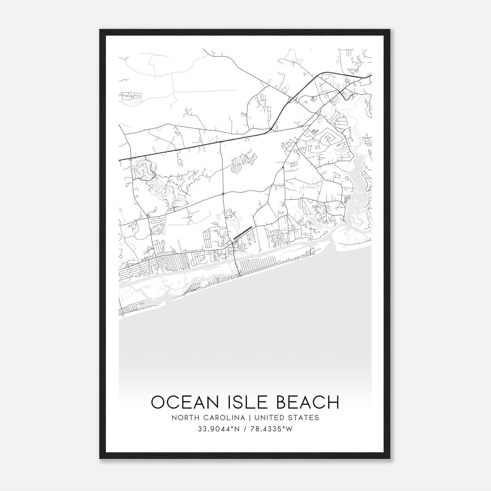 Ocean Isle Beach North Carolina Map Poster, Modern Home Decor Wall Art Print Ocean Isle Beach North Carolina Map Poster, Modern Home Decor Wall Art Print