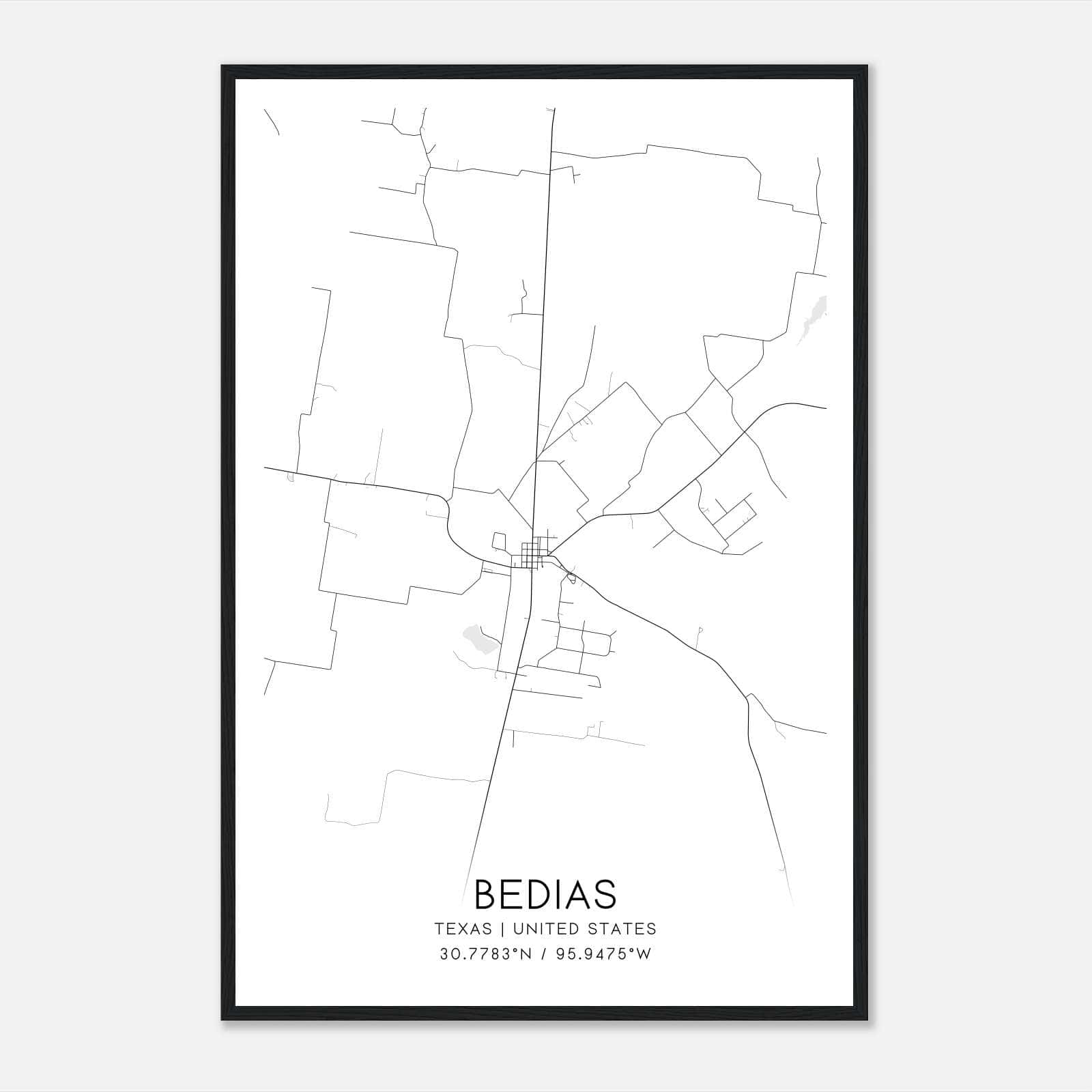 Bedias Texas Map Poster, Modern Home Decor Wall Art Print Bedias Texas Map Poster, Modern Home Decor Wall Art Print
