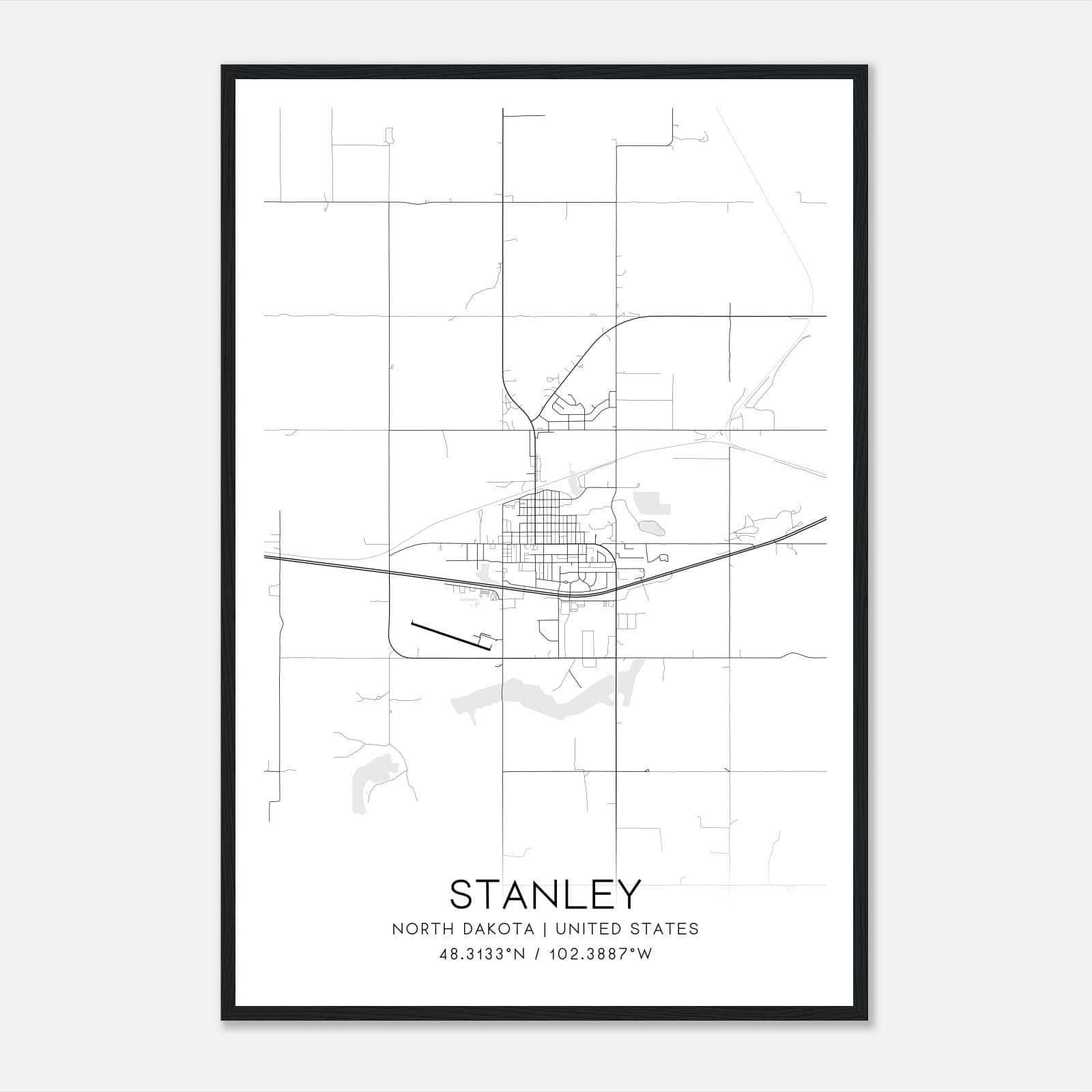 Stanley North Dakota Map Poster, Modern Home Decor Wall Art Print Stanley North Dakota Map Poster, Modern Home Decor Wall Art Print